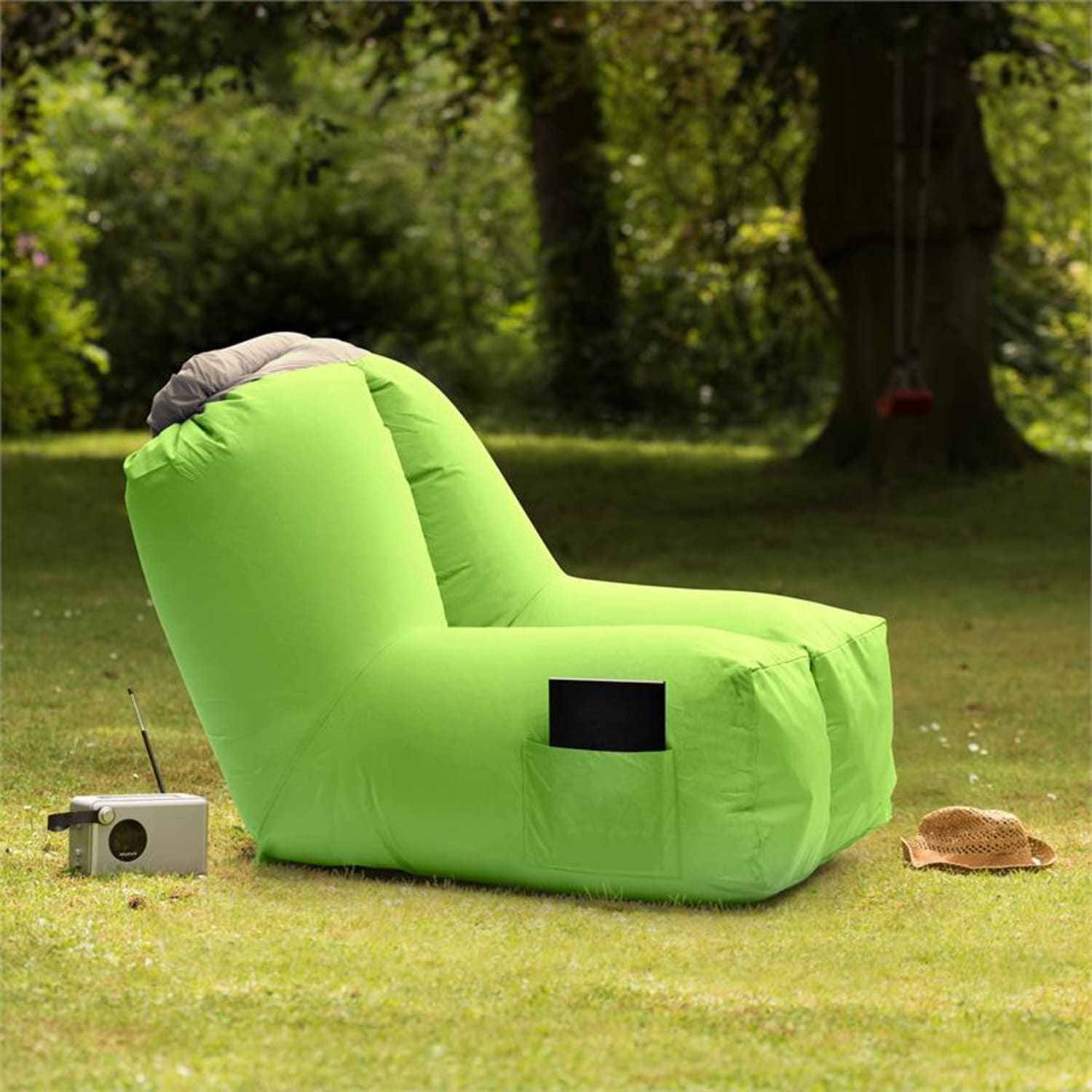 Airchair fotel dmuchany 80x80x100cm plecak do prania poliester zielony Zielony