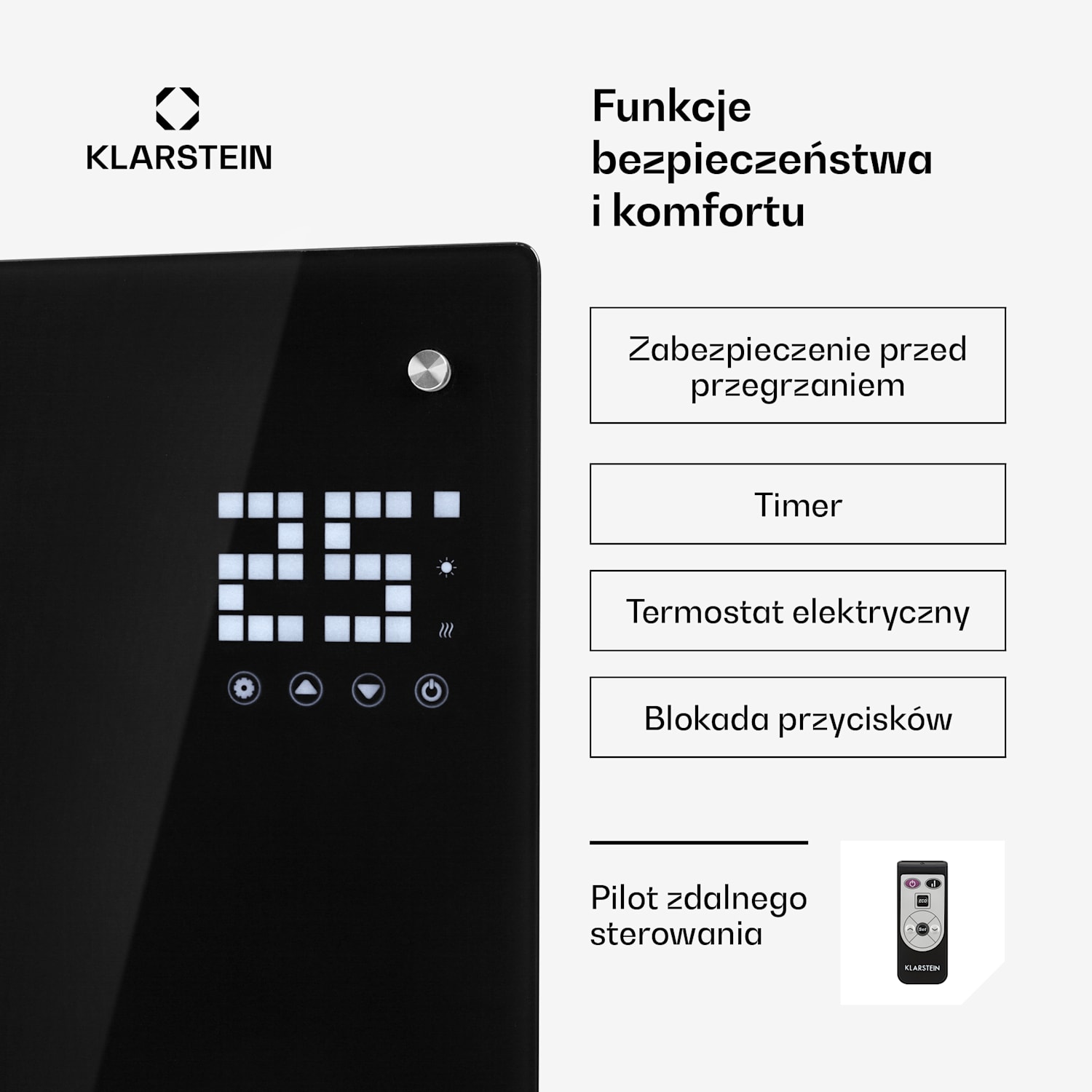 Bornholm Curved, grzejnik konwekcyjny, termostat, timer, 2000W, czarny Nie | Czarny | 0