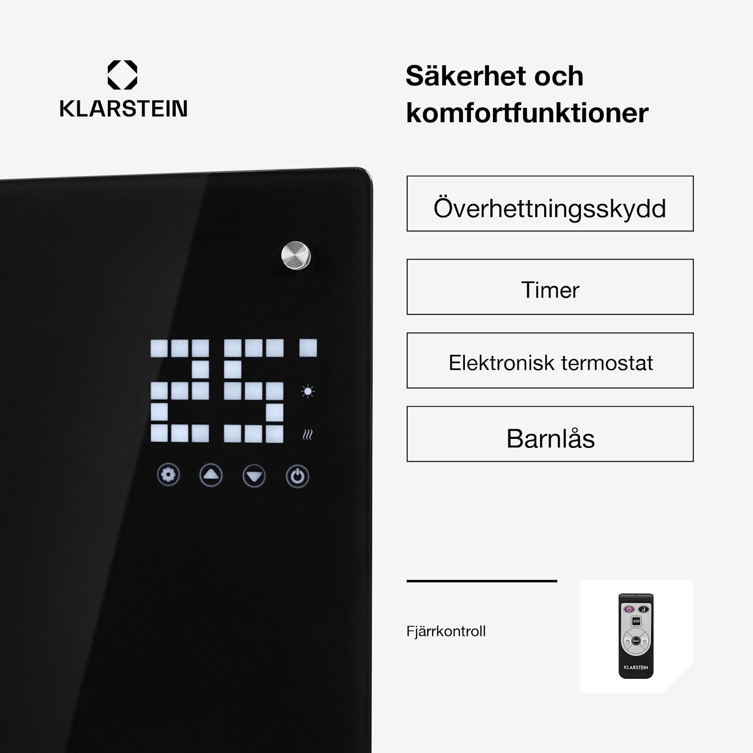 Bornholm Curved konvektorelement termostat timer 2 000 W Nej | Svart | Inga