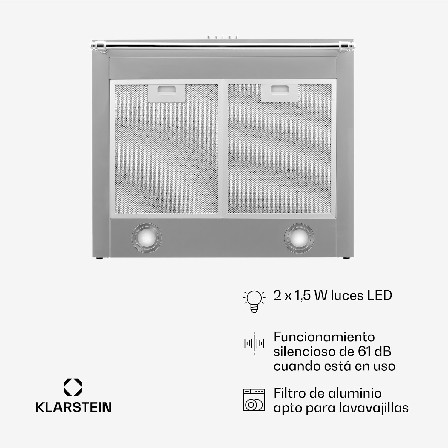 Montblanc 60 Campana extractora 610 m³/h 165W 2x1,5W LED Barra Acero Inoxidable