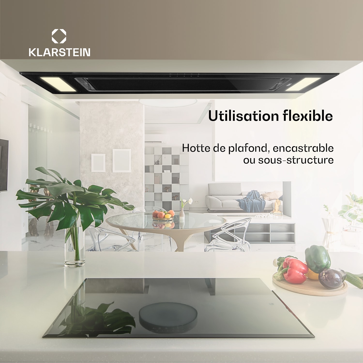 Remy hotte de plafond 90 cm 619 m³/h 230W 3 vitesses télécommande Sans filtre de rechange | Noir