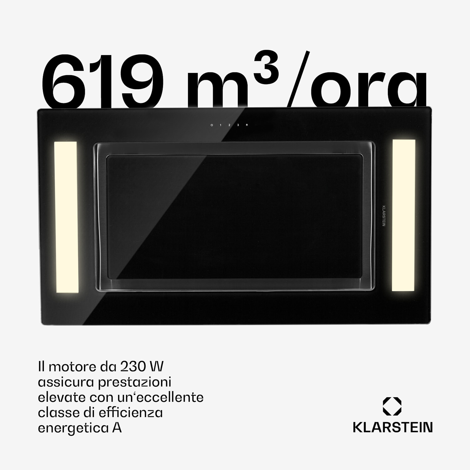 Remy - Cappa a soffitto, 90 cm, 619 m³/h, 230 W, 3 livelli, telecomando Senza filtro di ricambio | Nero