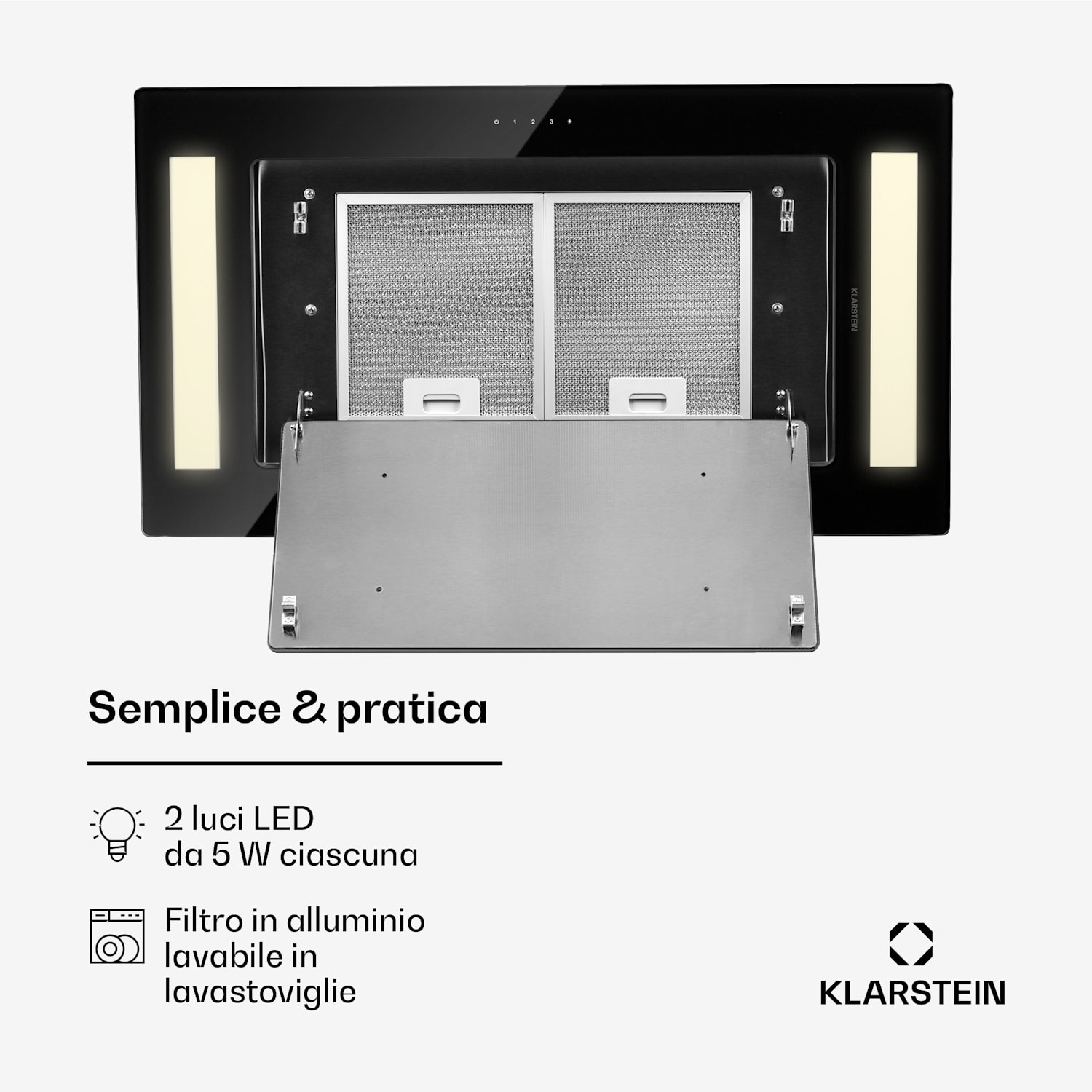 Remy - Cappa a soffitto, 90 cm, 619 m³/h, 230 W, 3 livelli, telecomando Senza filtro di ricambio | Nero