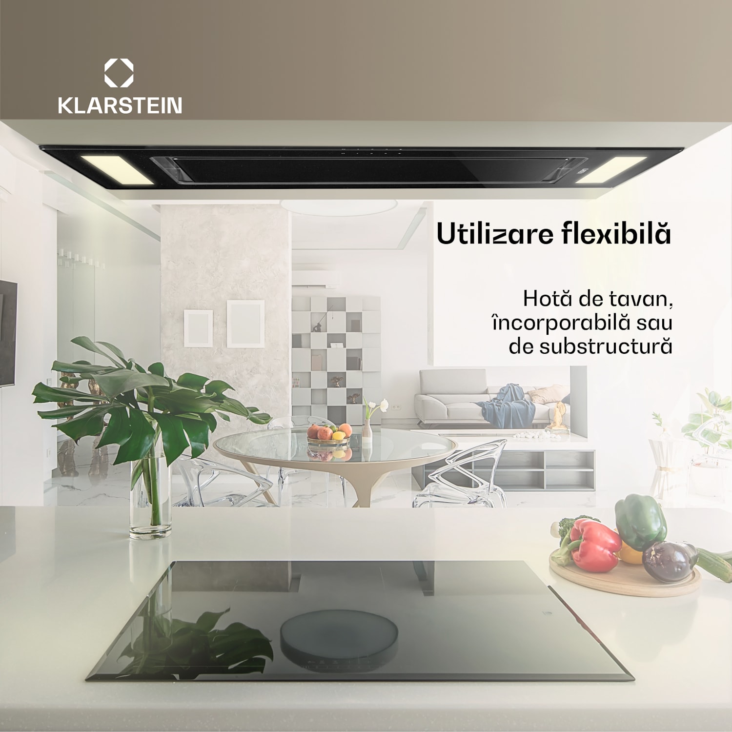 REMY, hotă de tavan, hotă pentru integrare, 90 cm eek A 620 m³ / h, sticlă touch led no_replacement_filter | Negru