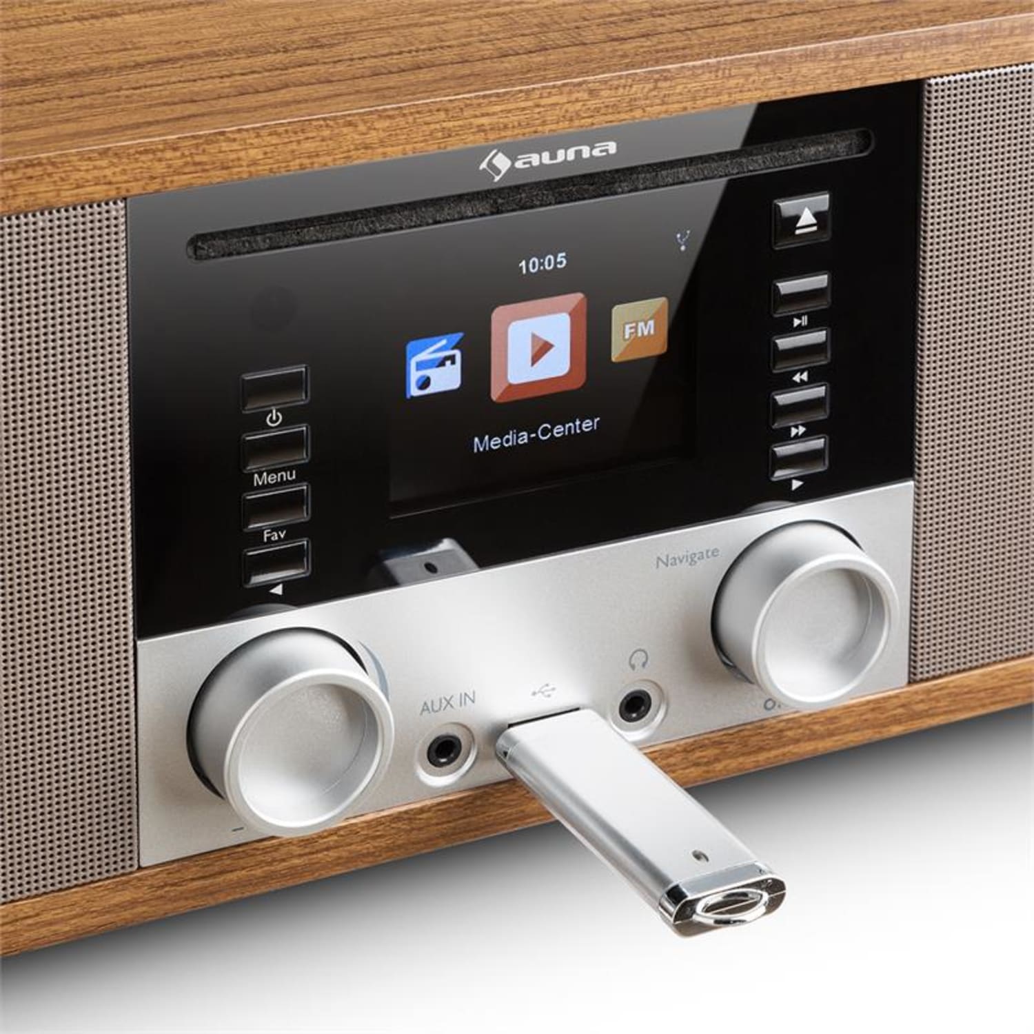 IR-190 Radio de internet Reproductor de CD WiFi UPnP USB Mando a distancia Color nogal 