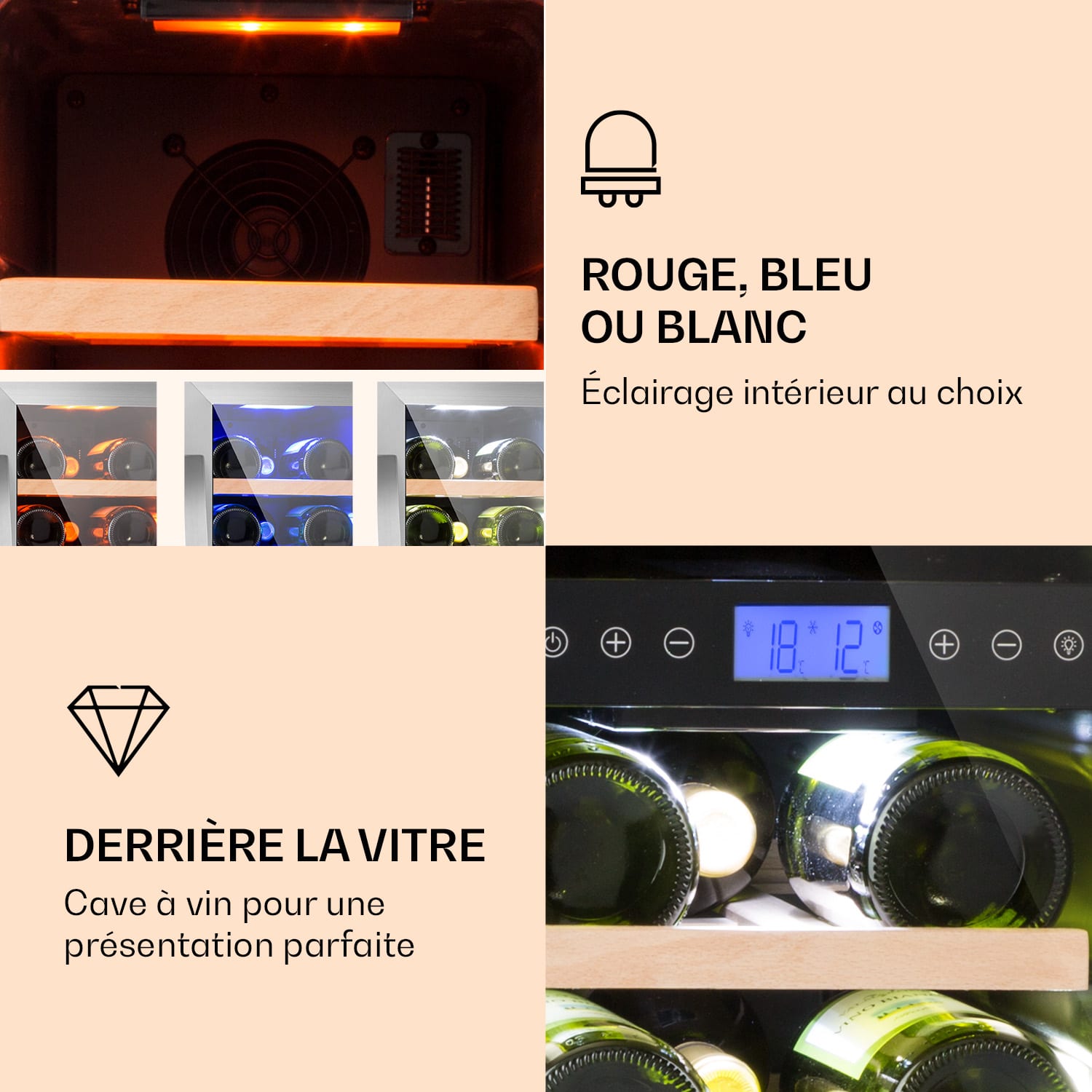 Vinovilla 17 Built-In Duo twee zones wijnkoelkast 53l 17 fl. 3-kleuren glazen deur 17 flessen | 2 koelzones | Roestvrij Staal