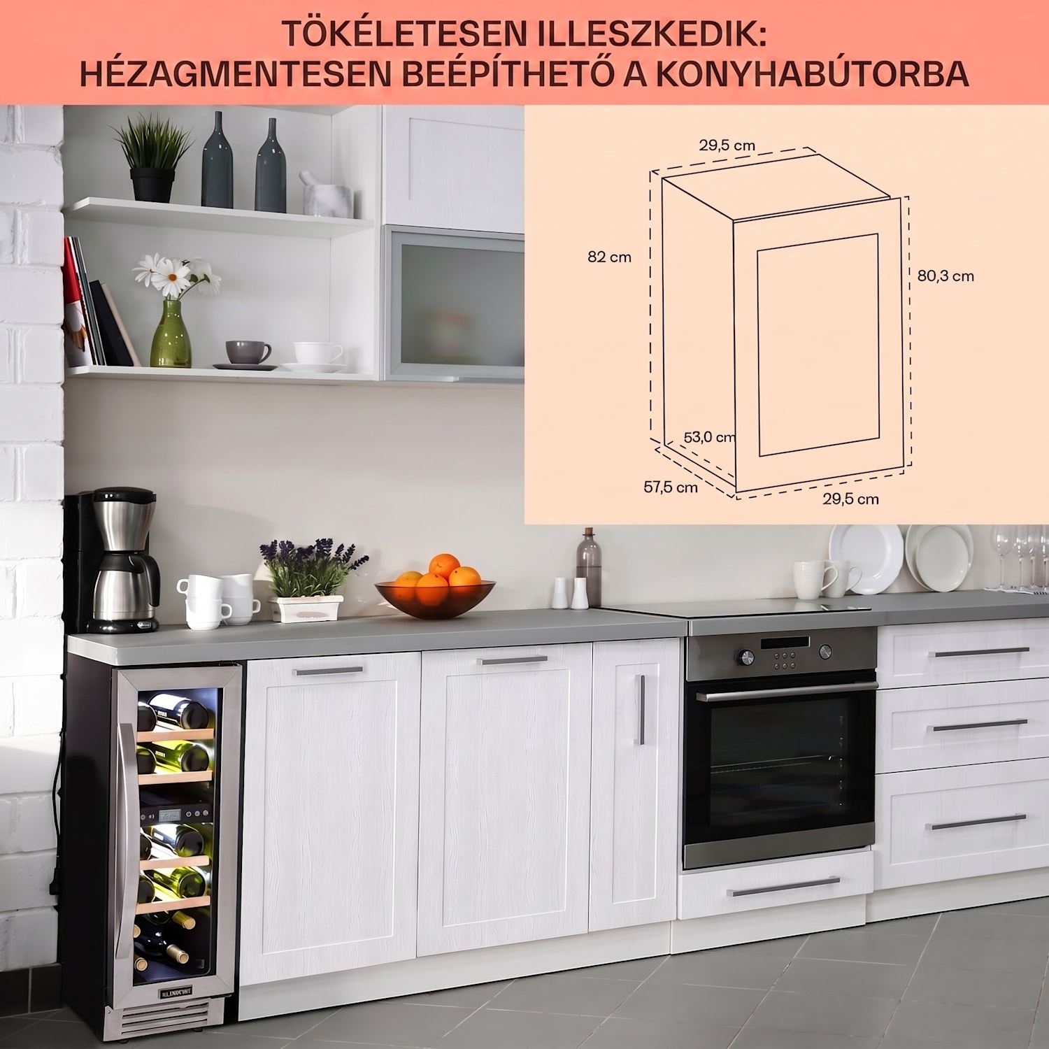 Vinovilla Duo 17, kétzónás borhűtő, 53 liter, 17 palack, 3 színű LED világítás, üvegajtó 17 palack | 2 hűtőzóna | Rozsdamentes acél