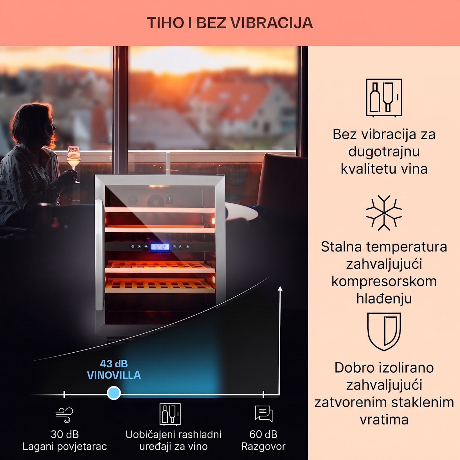 Vinovilla Duo 42 2-zonski hladnjak za vino, 129l, 43 boce, 3 boje, staklena vrata 43 boce | 2 | Nehrđajući čelik