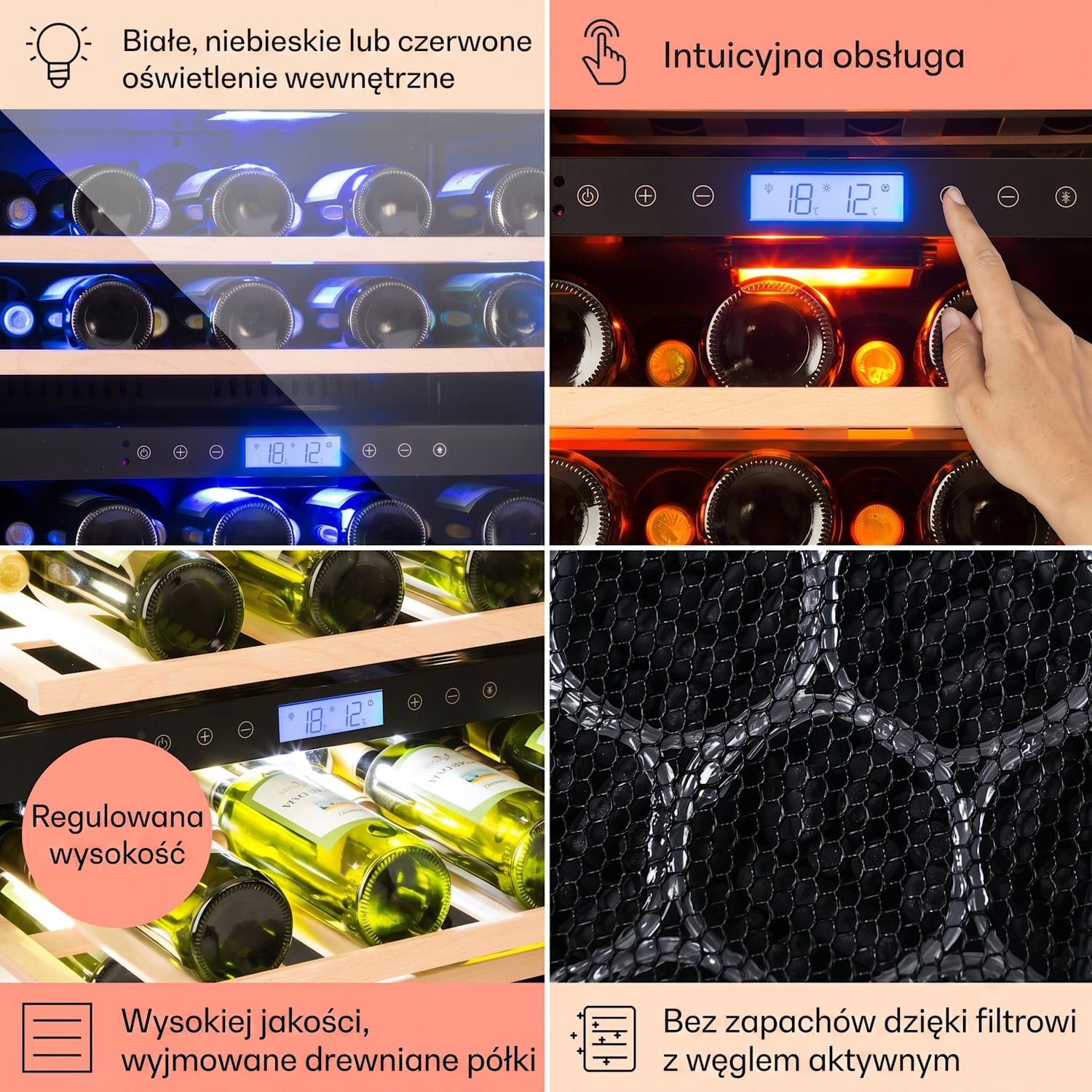 Vinovilla Duo 43, chłodziarka do wina, 2 strefy, 129 l, 43 butelki, 3 kolory, szklane drzwi 43 butelki | 2 strefy chłodzenia | Stal nierdzewna