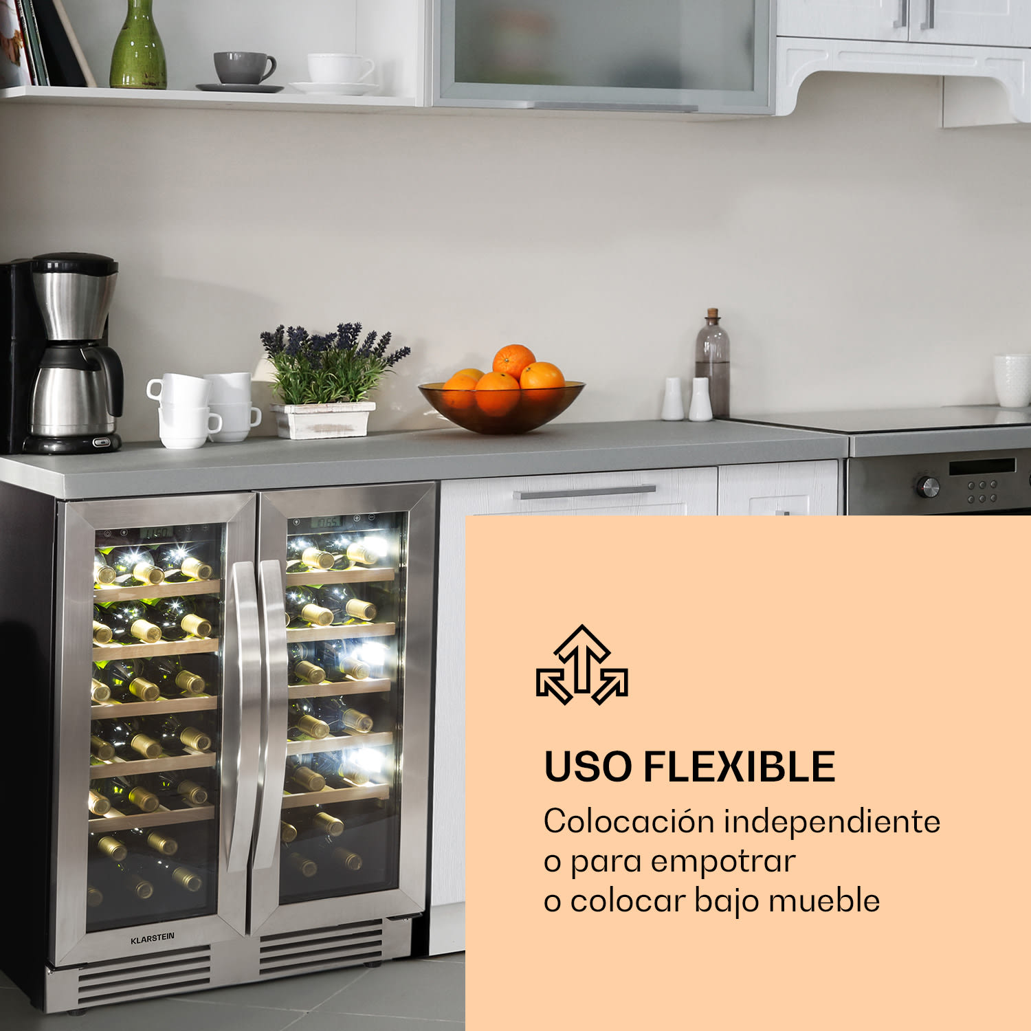 Vinovilla 42 Twin Built-In Duo Vinoteca de dos zonas, 126 litros, 42 botellas y cristal de 3 colores 