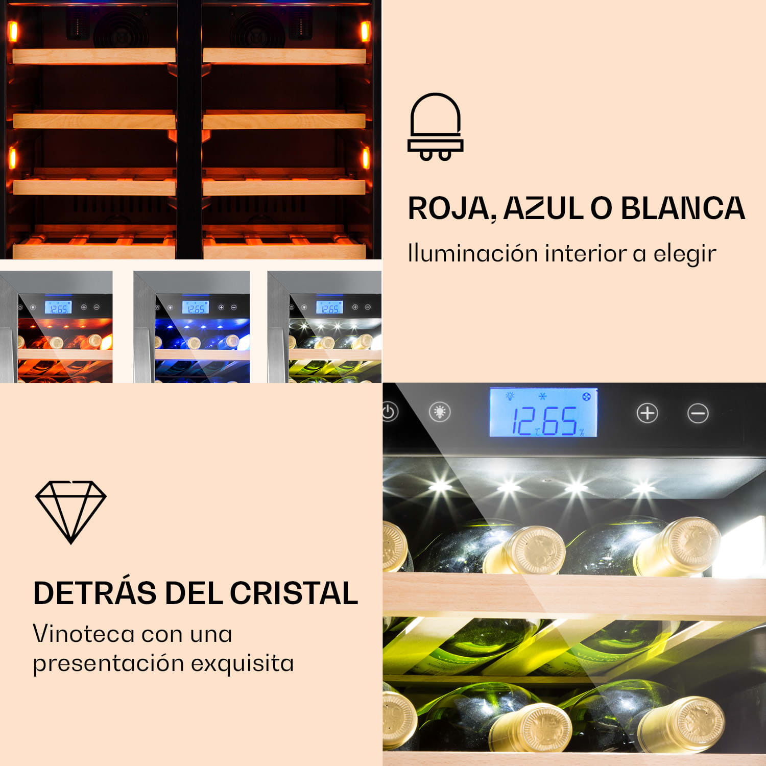 Vinovilla 42 Twin Built-In Duo Vinoteca de dos zonas, 126 litros, 42 botellas y cristal de 3 colores 