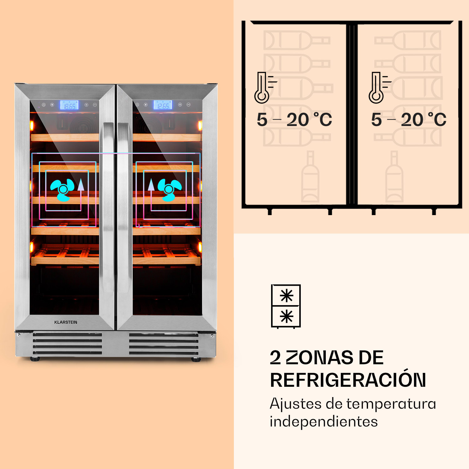 Vinovilla 42 Twin Built-In Duo Vinoteca de dos zonas, 126 litros, 42 botellas y cristal de 3 colores 