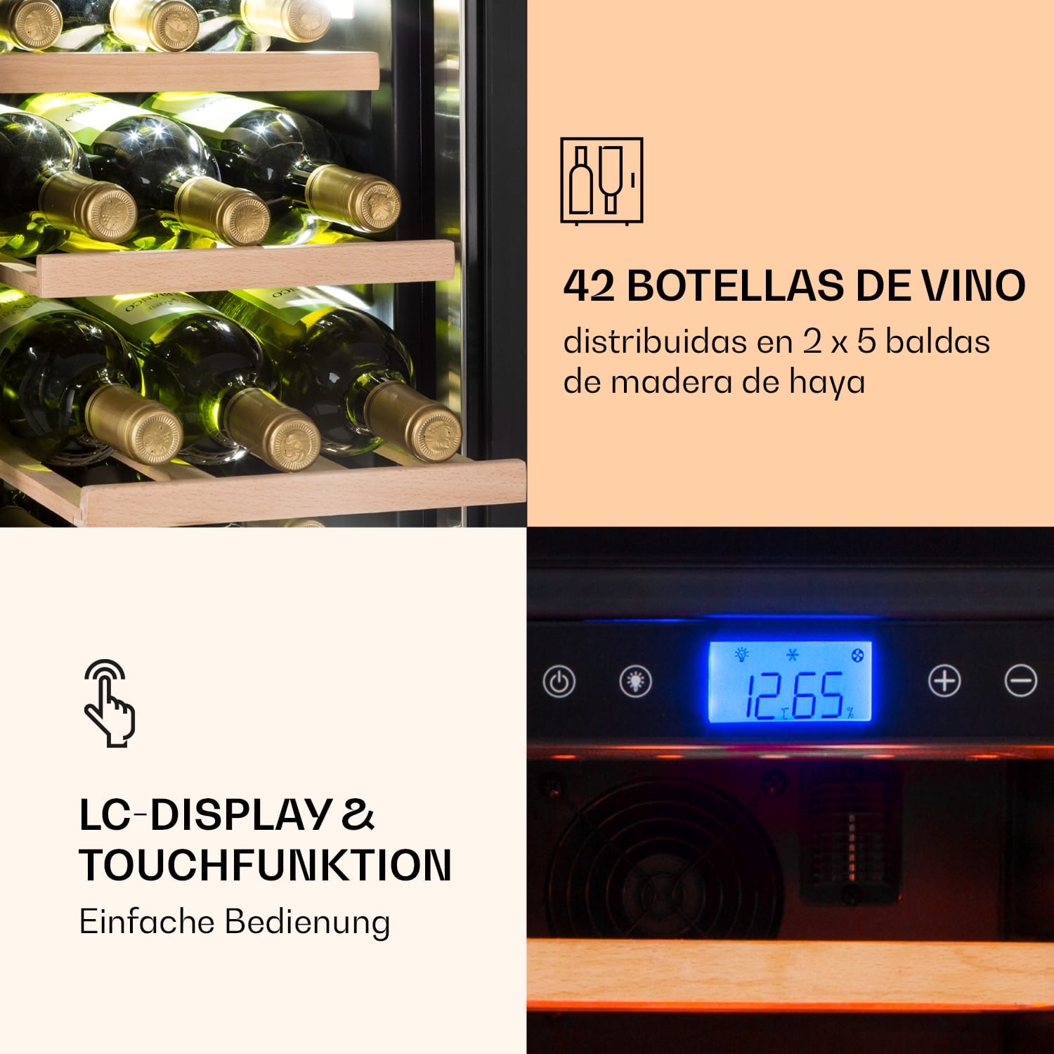 Vinovilla 42 Twin Built-In Duo Vinoteca de dos zonas, 126 litros, 42 botellas y cristal de 3 colores 