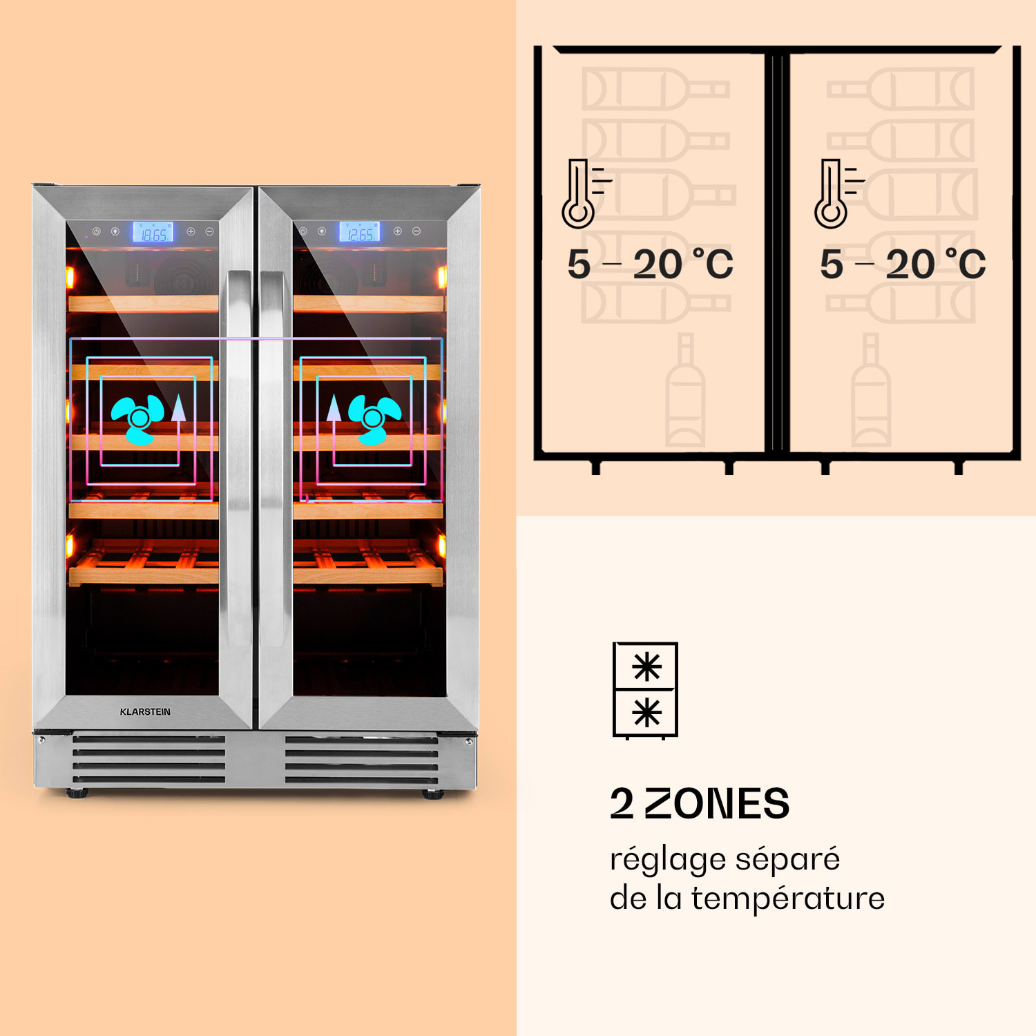 Vinovilla 42 Twin cave à vin Duo encastrable 126L 42 bouteilles 3 couleurs verre 