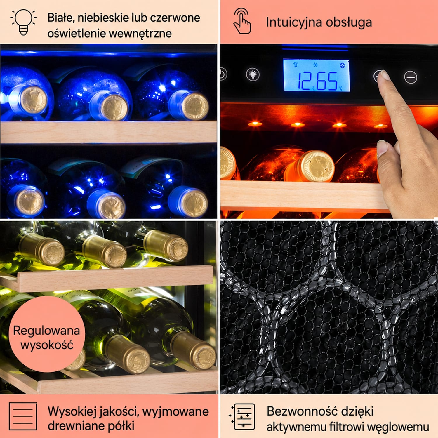Vinovilla Duo 42, chłodziarka do wina, 2 strefy, 126 l, 42 butelki, 3 kolory, szklane drzwi 42 butelki | 2 strefy chłodzenia | Stal nierdzewna