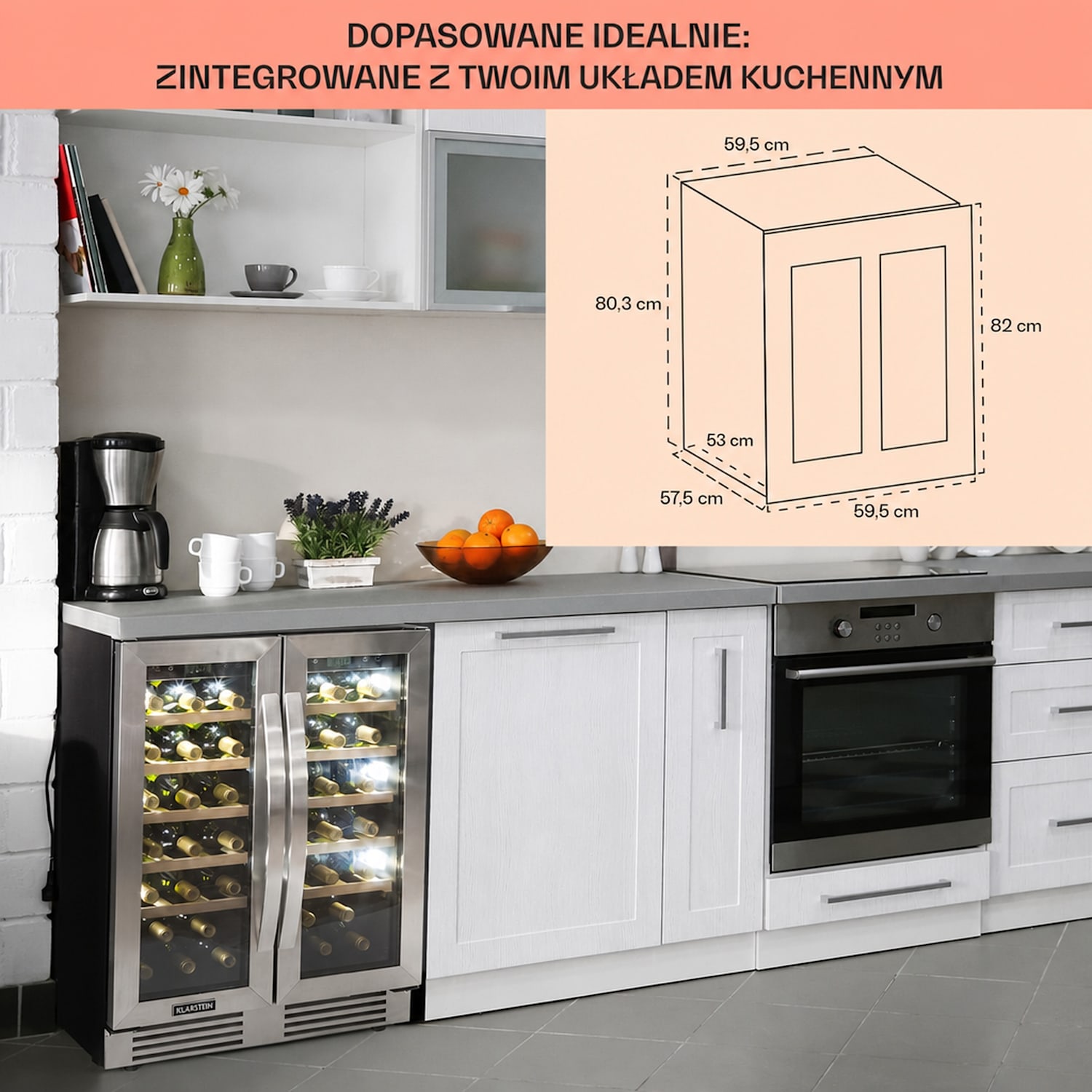 Vinovilla Duo 42, chłodziarka do wina, 2 strefy, 126 l, 42 butelki, 3 kolory, szklane drzwi 42 butelki | 2 strefy chłodzenia | Stal nierdzewna
