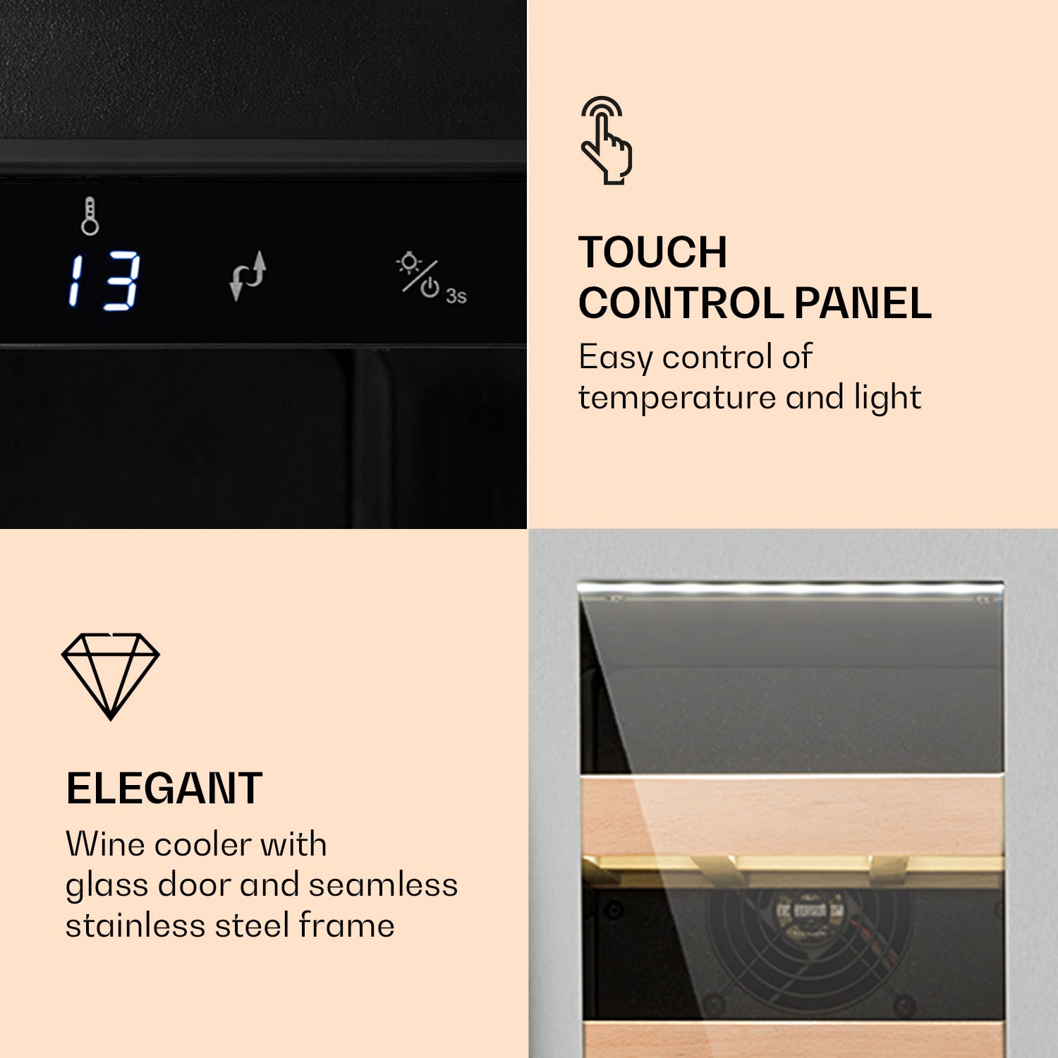 Vinovilla охладител за вино 50 литра / 20 бутилки Стъклена врата Неръждаема стомана 20 бутилки | 1 | Неръждаема стомана