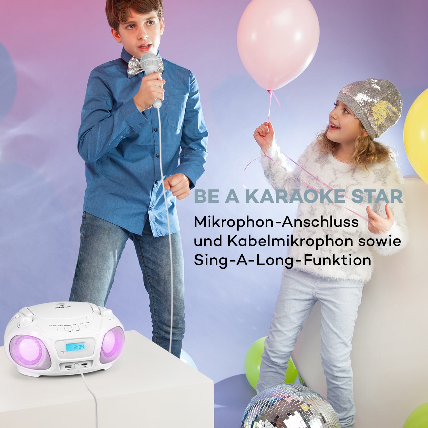 Roadie Sing CD Boombox UKW-Radio Lichtshow CD-Player Mikrofon