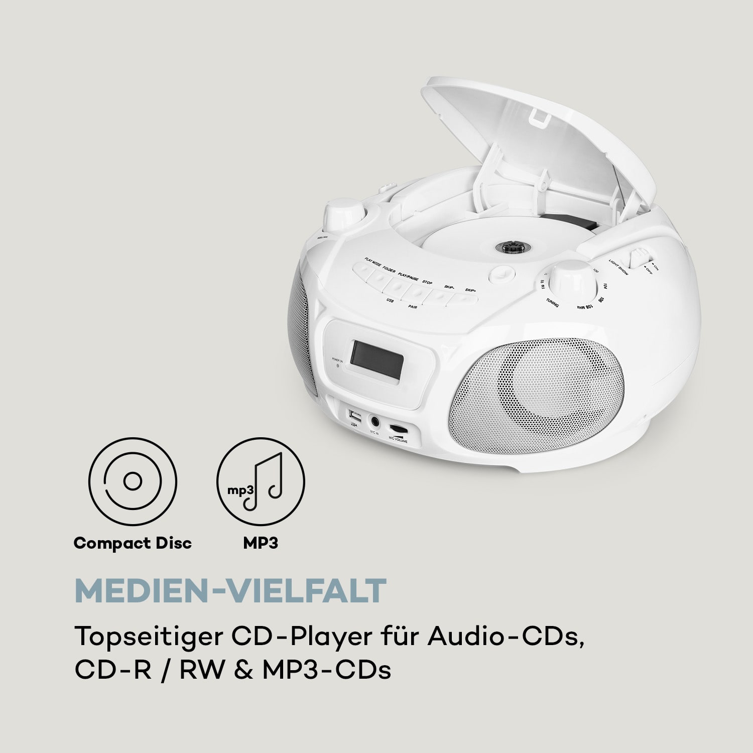 Roadie Sing CD Boombox UKW-Radio Lichtshow CD-Player Mikrofon 