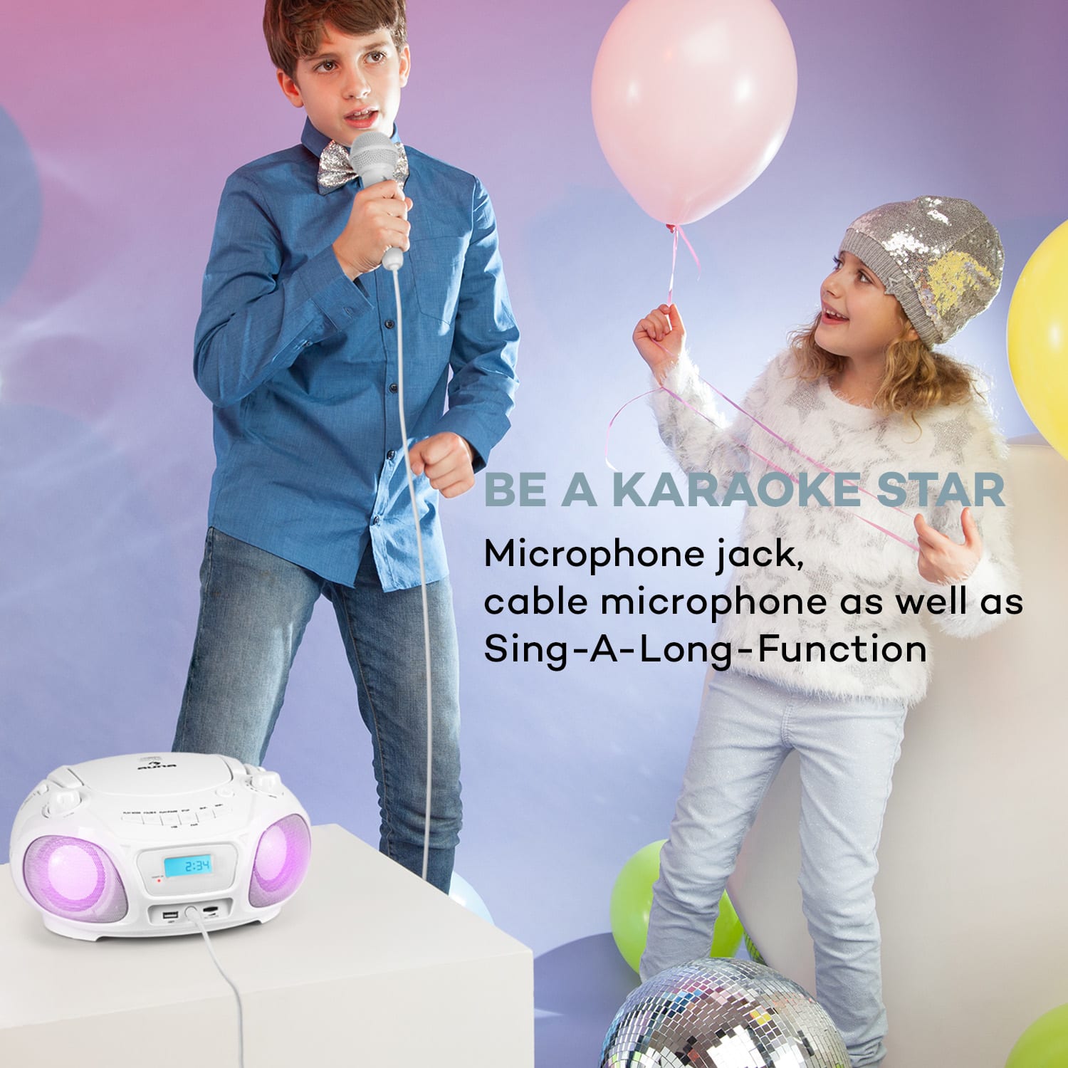 Roadie Sing CD Boombox FM rádio Svetelná show CD prehrávač Mikrofón 