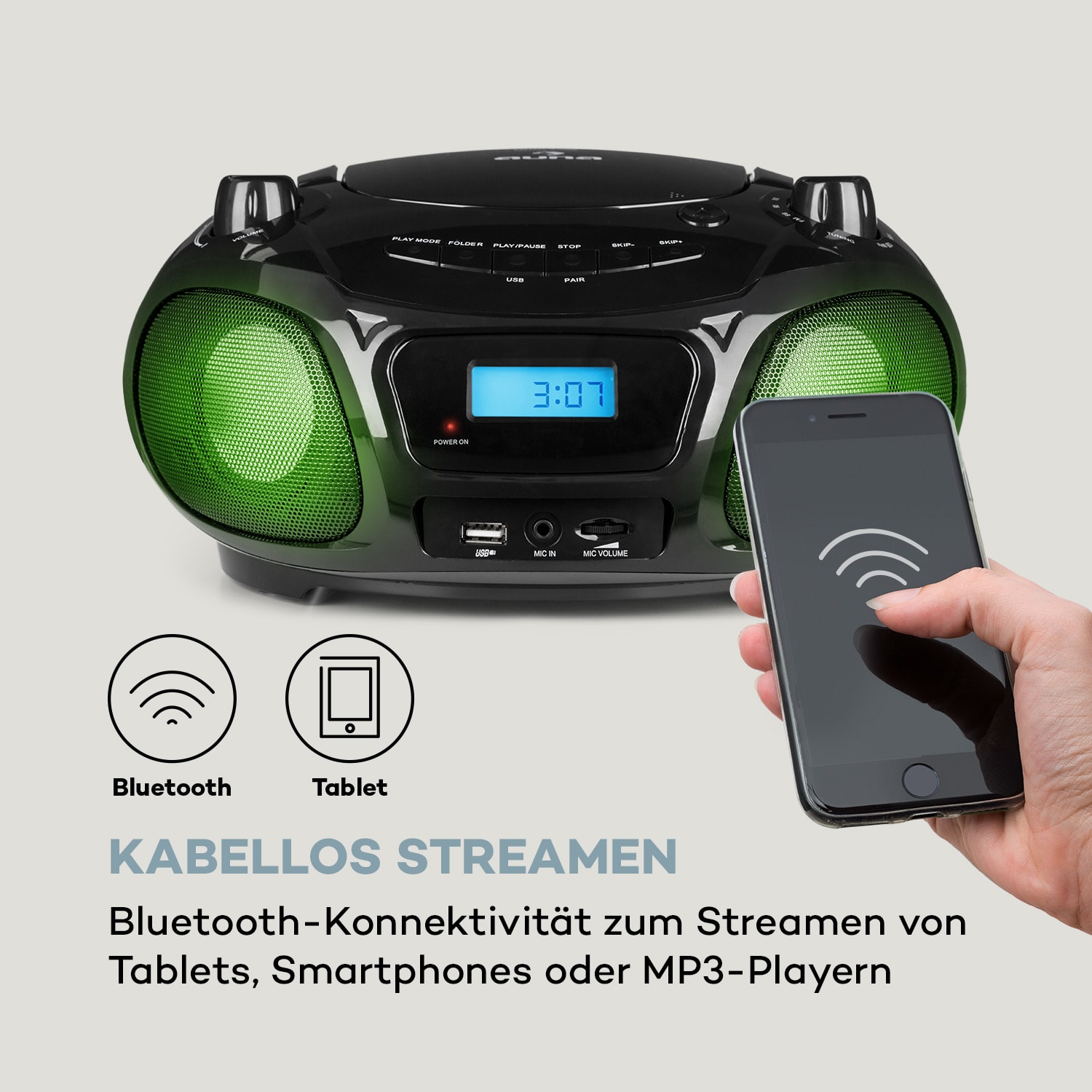 Roadie Sing CD Boombox UKW-Radio Lichtshow CD-Player Mikrofon 