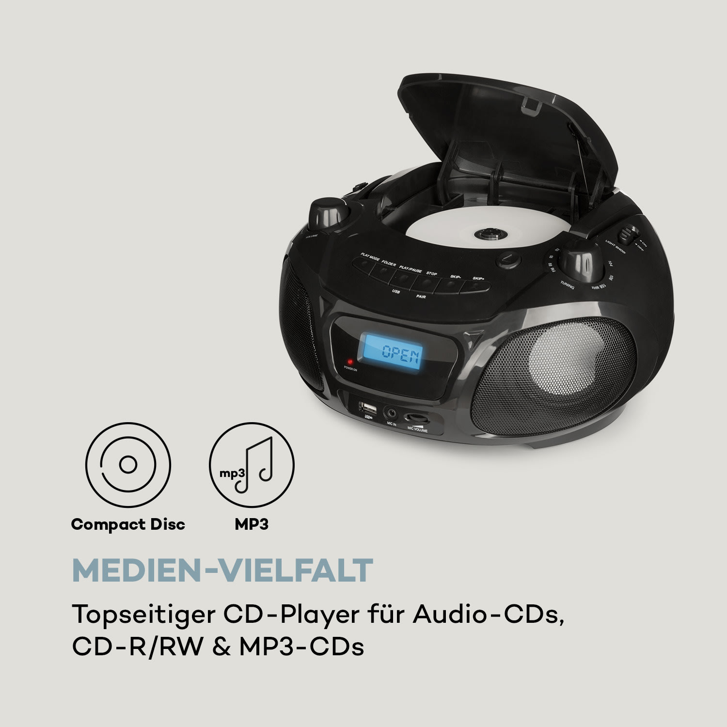 Roadie Sing CD Boombox UKW-Radio Lichtshow CD-Player Mikrofon 