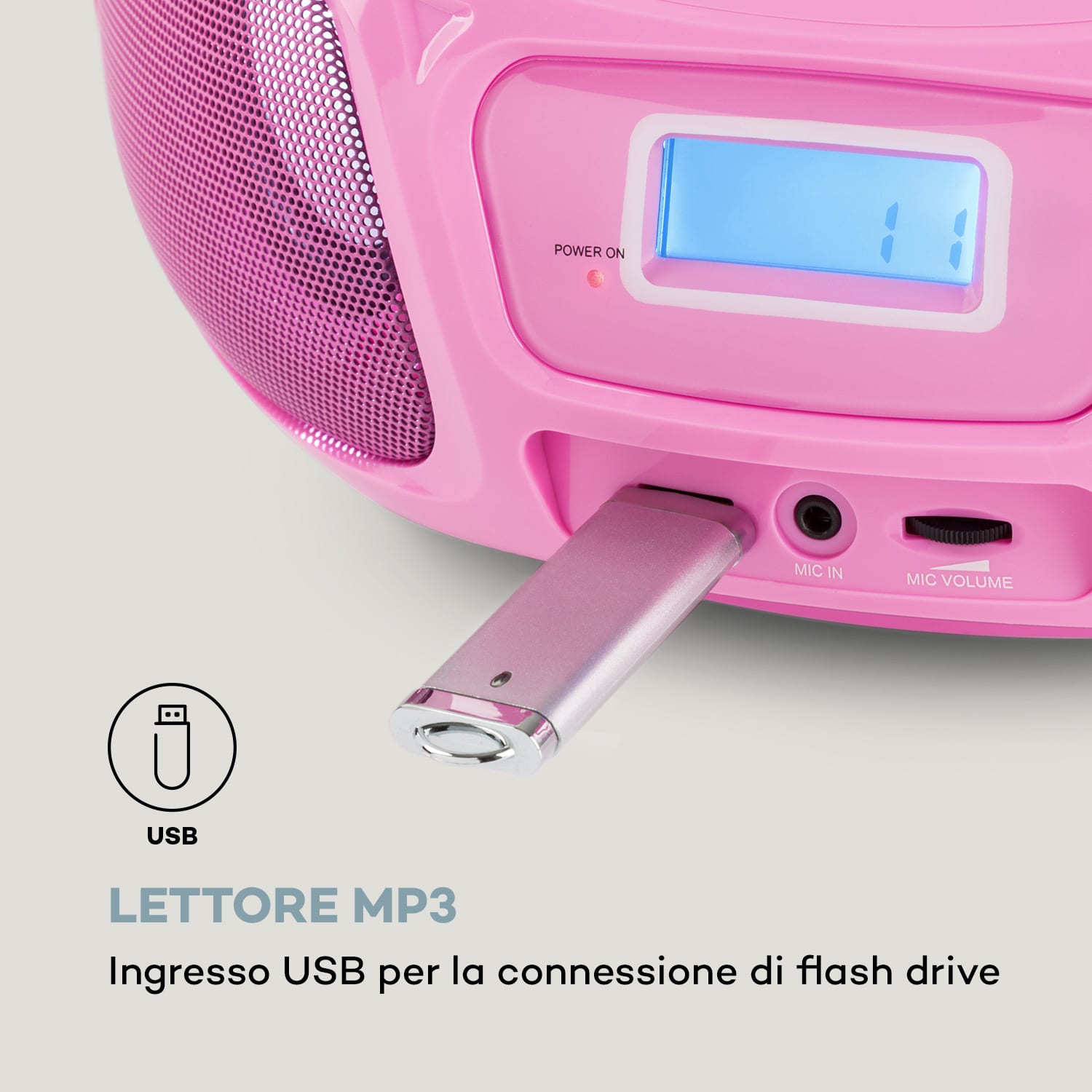 Roadie Sing CD Boombox, radio FM, spettacolo di luci, lettore CD, microfono 