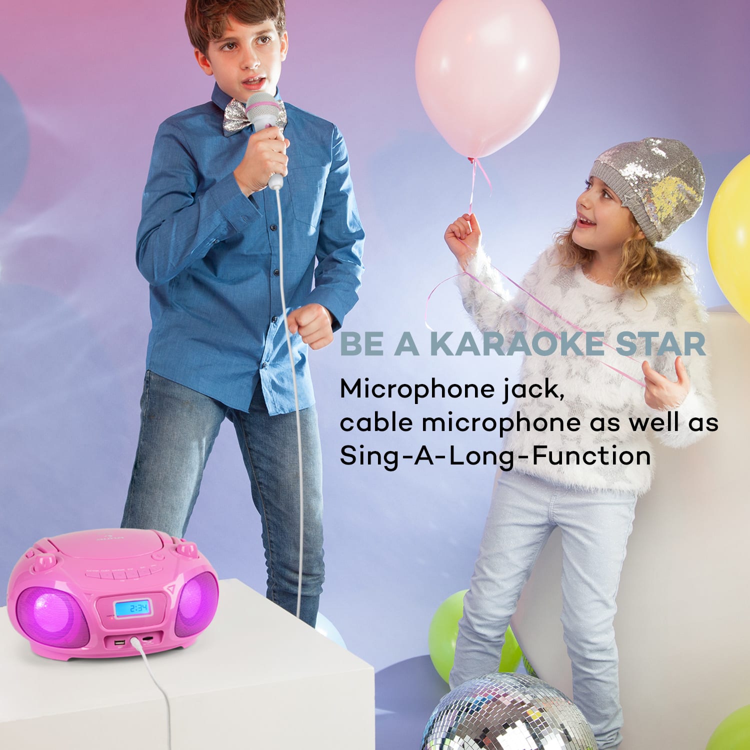 Roadie Sing CD Boombox FM rádio Svetelná show CD prehrávač Mikrofón 