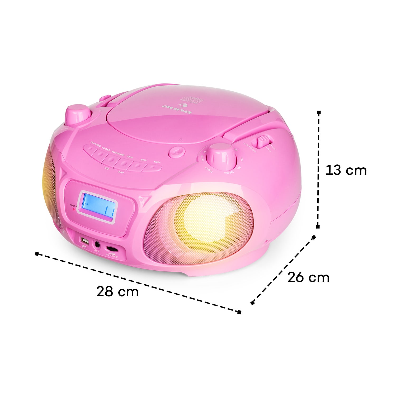 Roadie Sing CD Boombox FM rádio Svetelná show CD prehrávač Mikrofón 