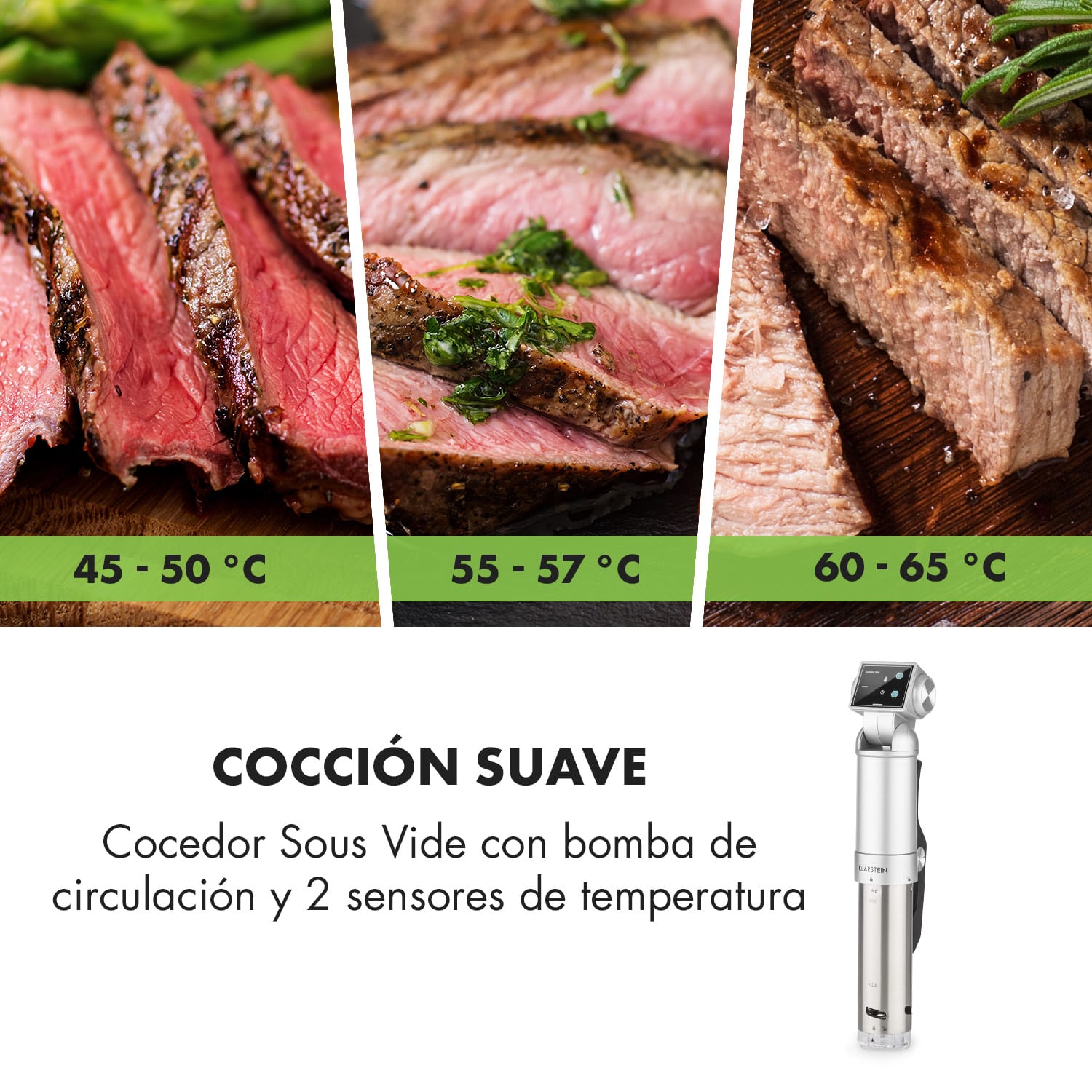 Quickstick Pro Sous Vide Cocedor Bomba 3D Distribución uniforme de calor 0-90 °C Blanco Plata