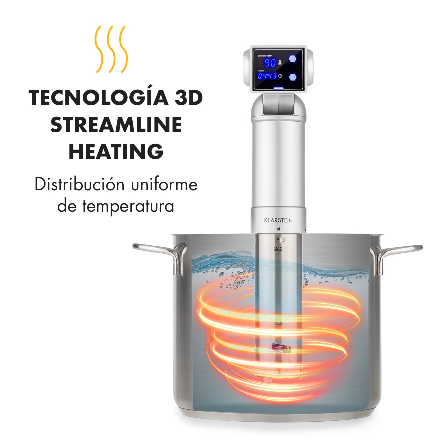 Quickstick Pro Sous Vide Cocedor Bomba 3D Distribución uniforme de calor 0-90 °C Blanco Plata