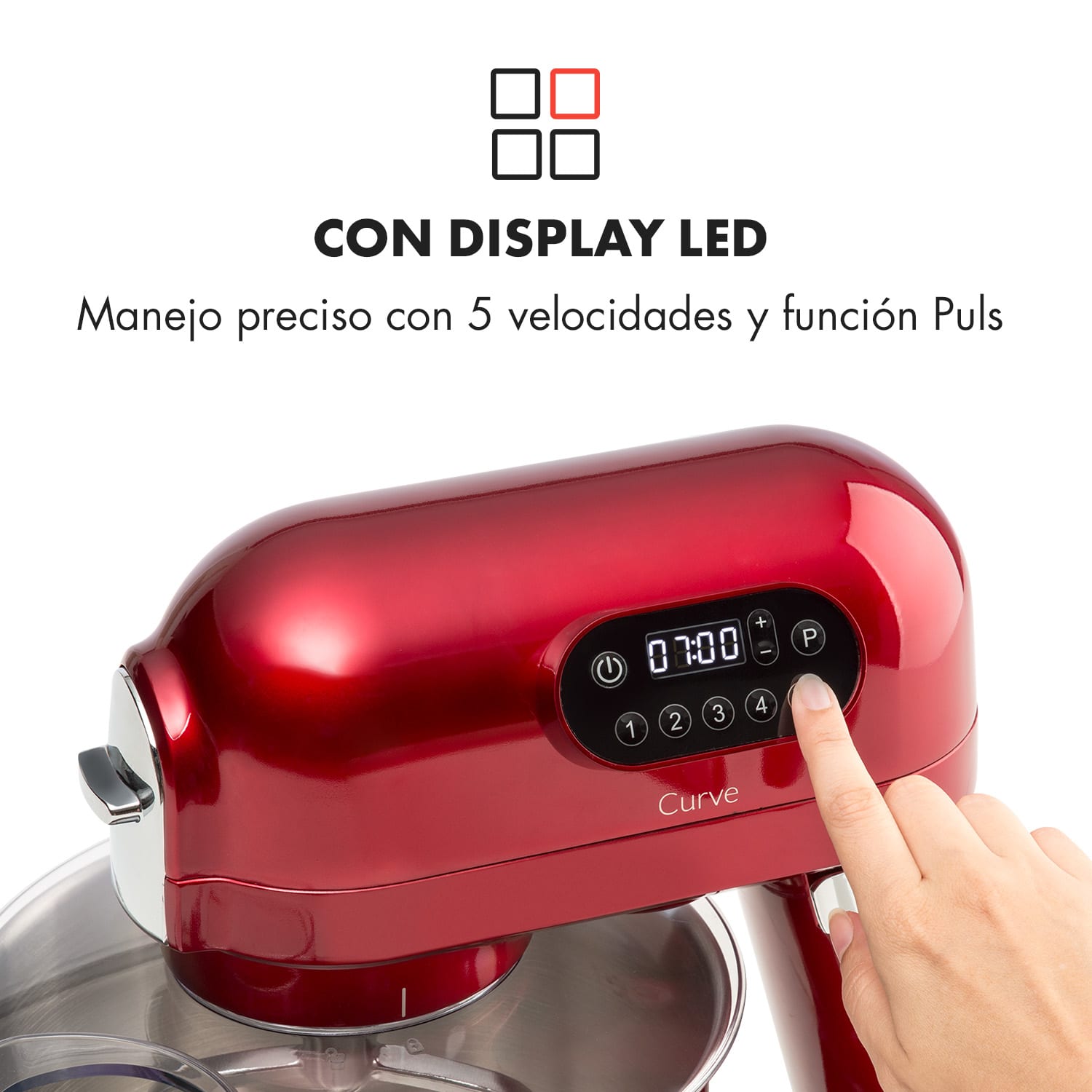 Curve Robot de cocina Display LED 5 velocidades rojo Rojo