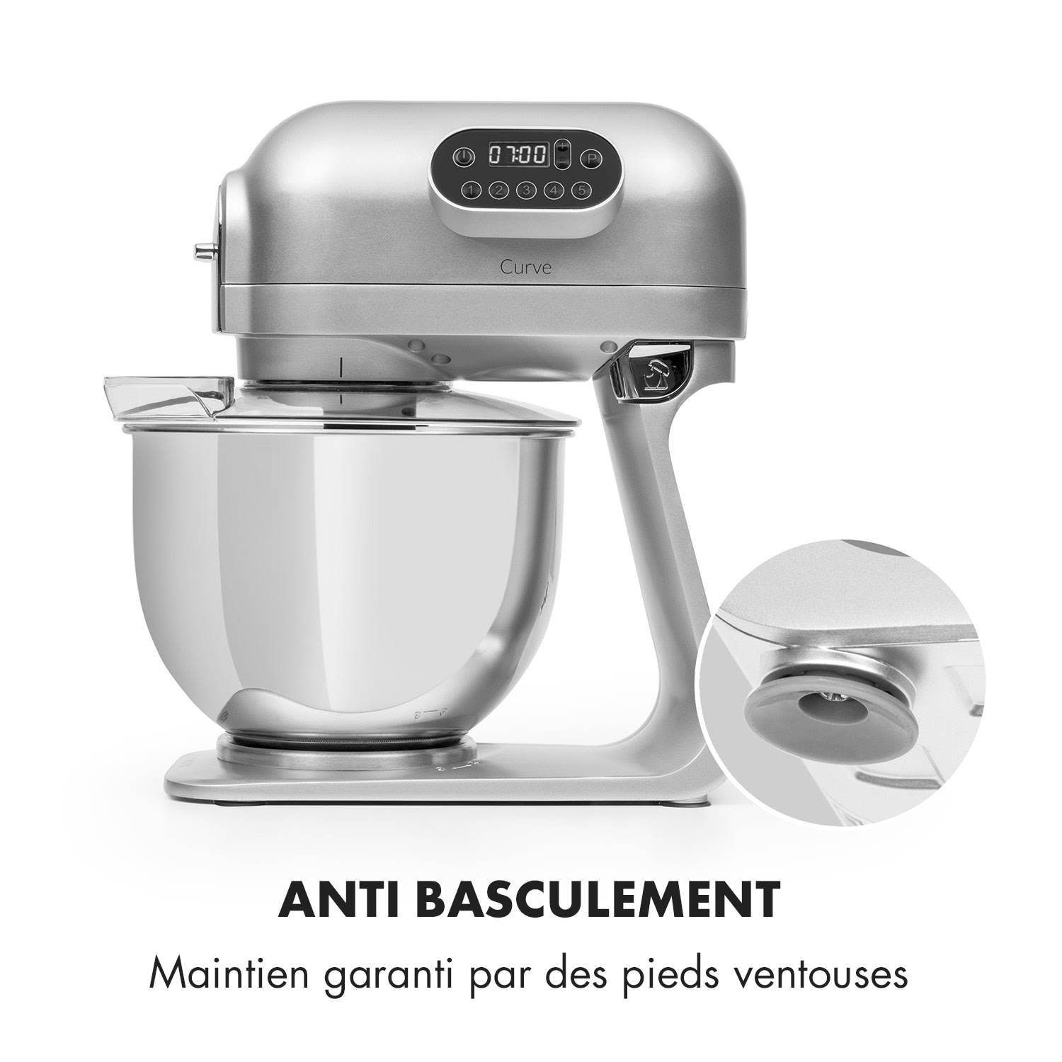 Curve robot de cuisine écran LED 5 vitesses gris argent Argent