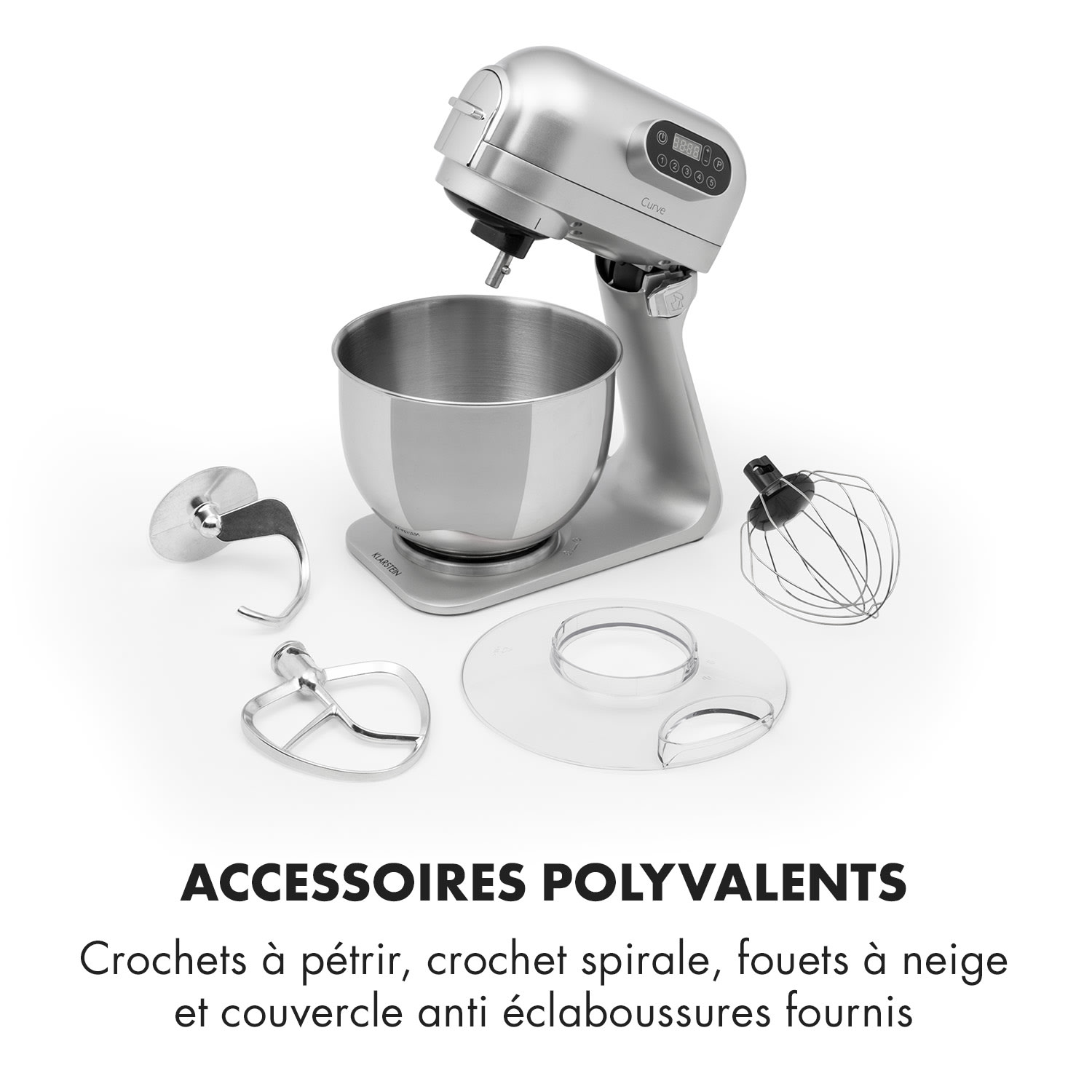 Curve robot de cuisine écran LED 5 vitesses gris argent Argent
