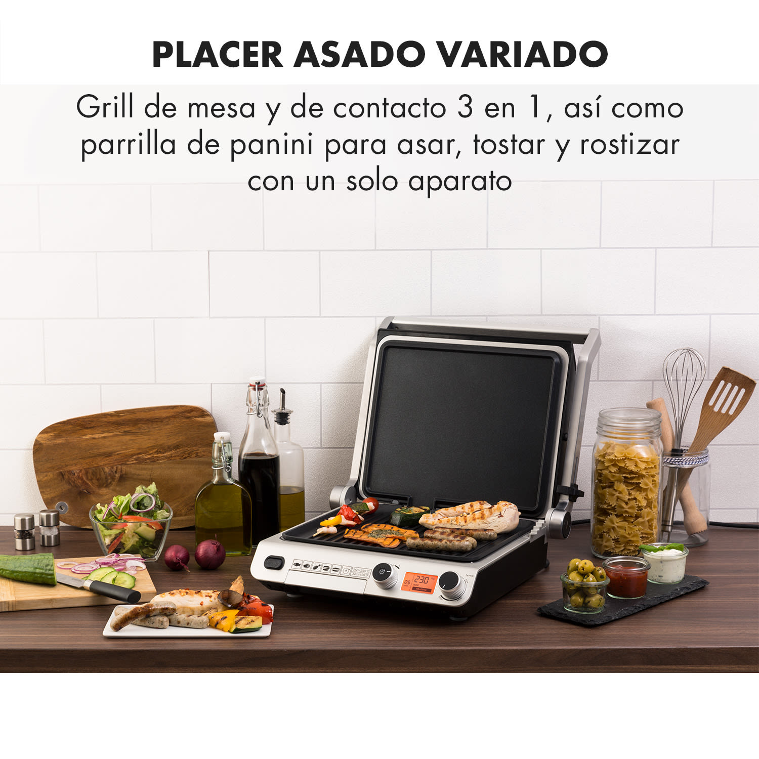 Grand Gourmet Asador de contacto 3 en 1 2000W 160-230°C Vitrocerámica negro 