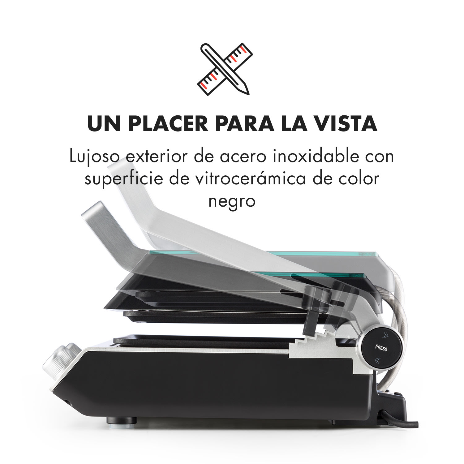 Grand Gourmet Asador de contacto 3 en 1 2000W 160-230°C Vitrocerámica negro 