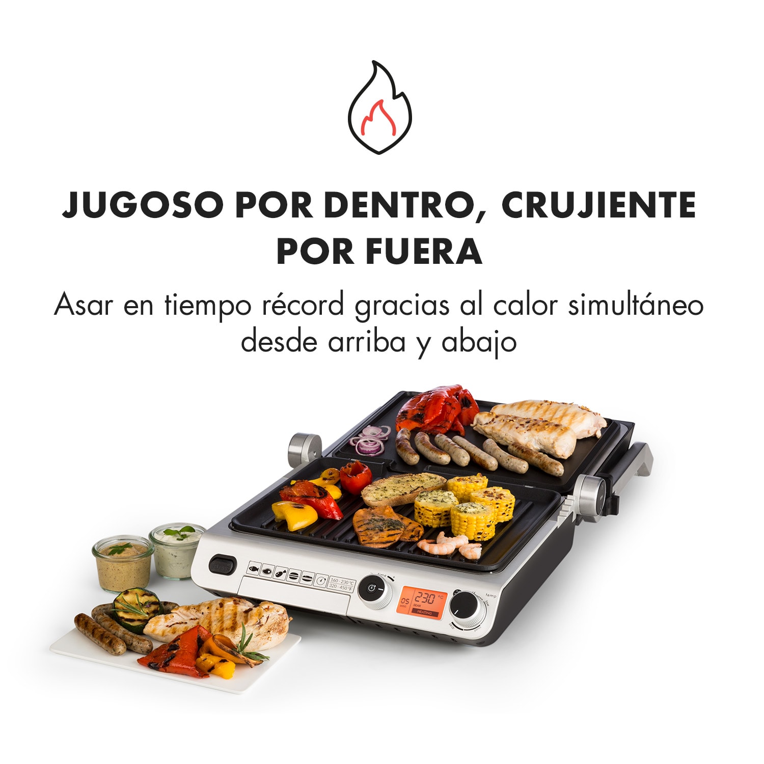 Grand Gourmet Asador de contacto 3 en 1 2000W 160-230°C Vitrocerámica negro 
