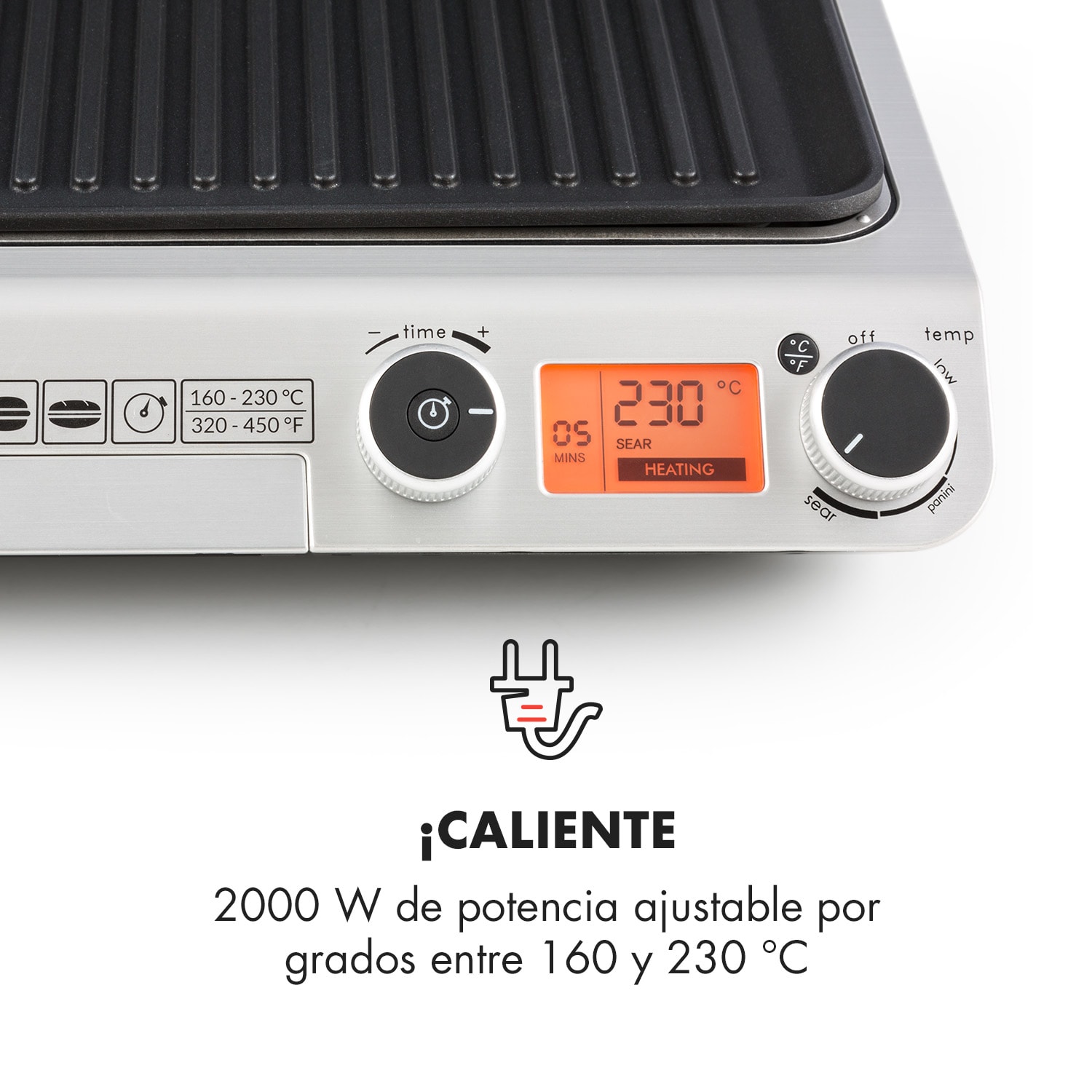Grand Gourmet Asador de contacto 3 en 1 2000W 160-230°C Vitrocerámica negro 