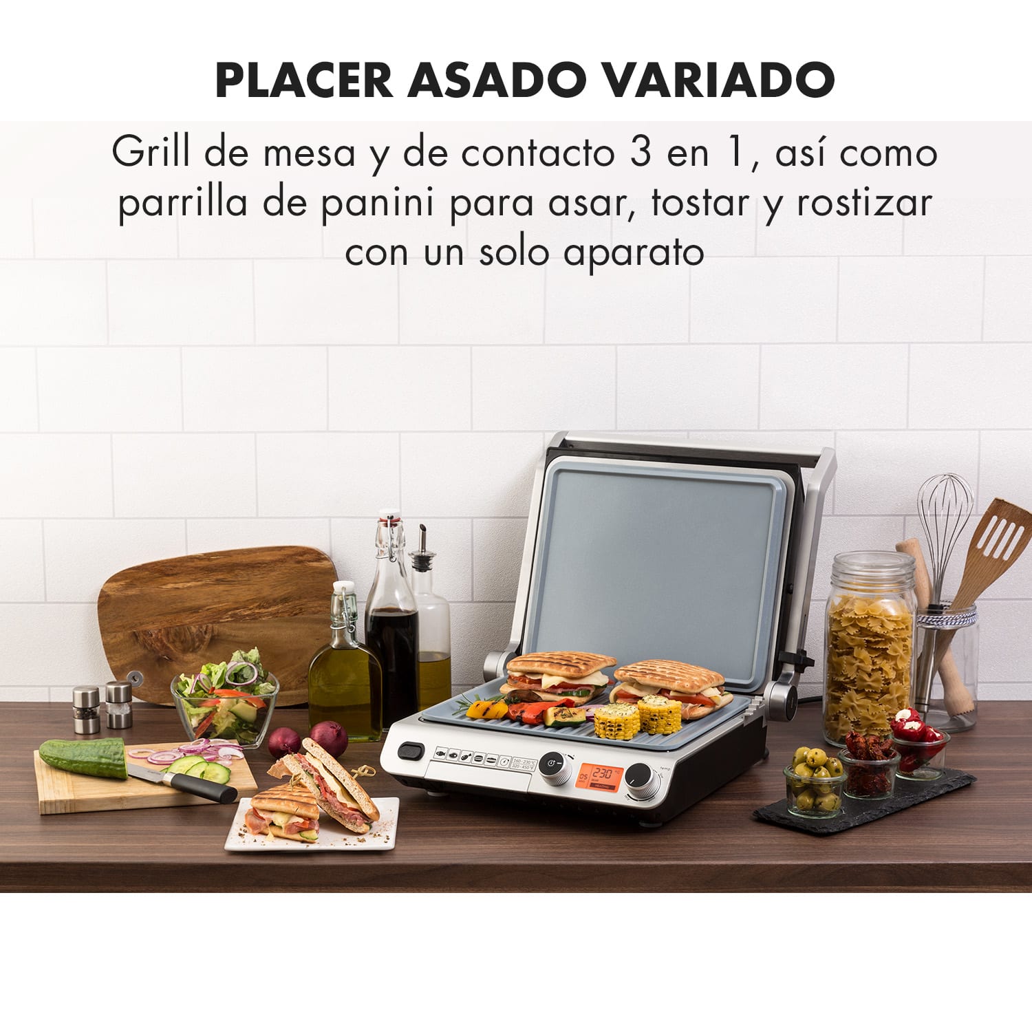 Grand Gourmet Ceramic Asador de contacto 3 en 1 2000W Vitrocerámica negro 