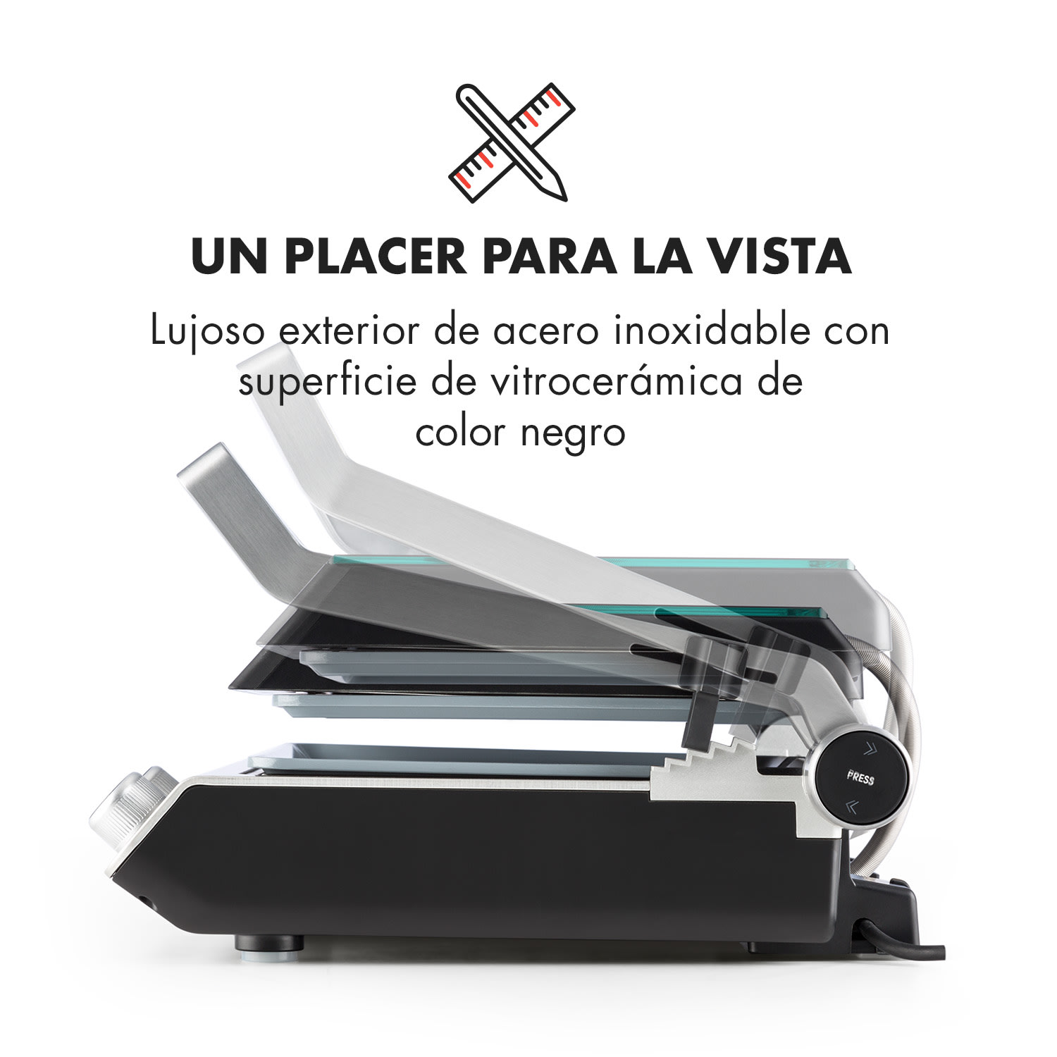 Grand Gourmet Ceramic Asador de contacto 3 en 1 2000W Vitrocerámica negro 