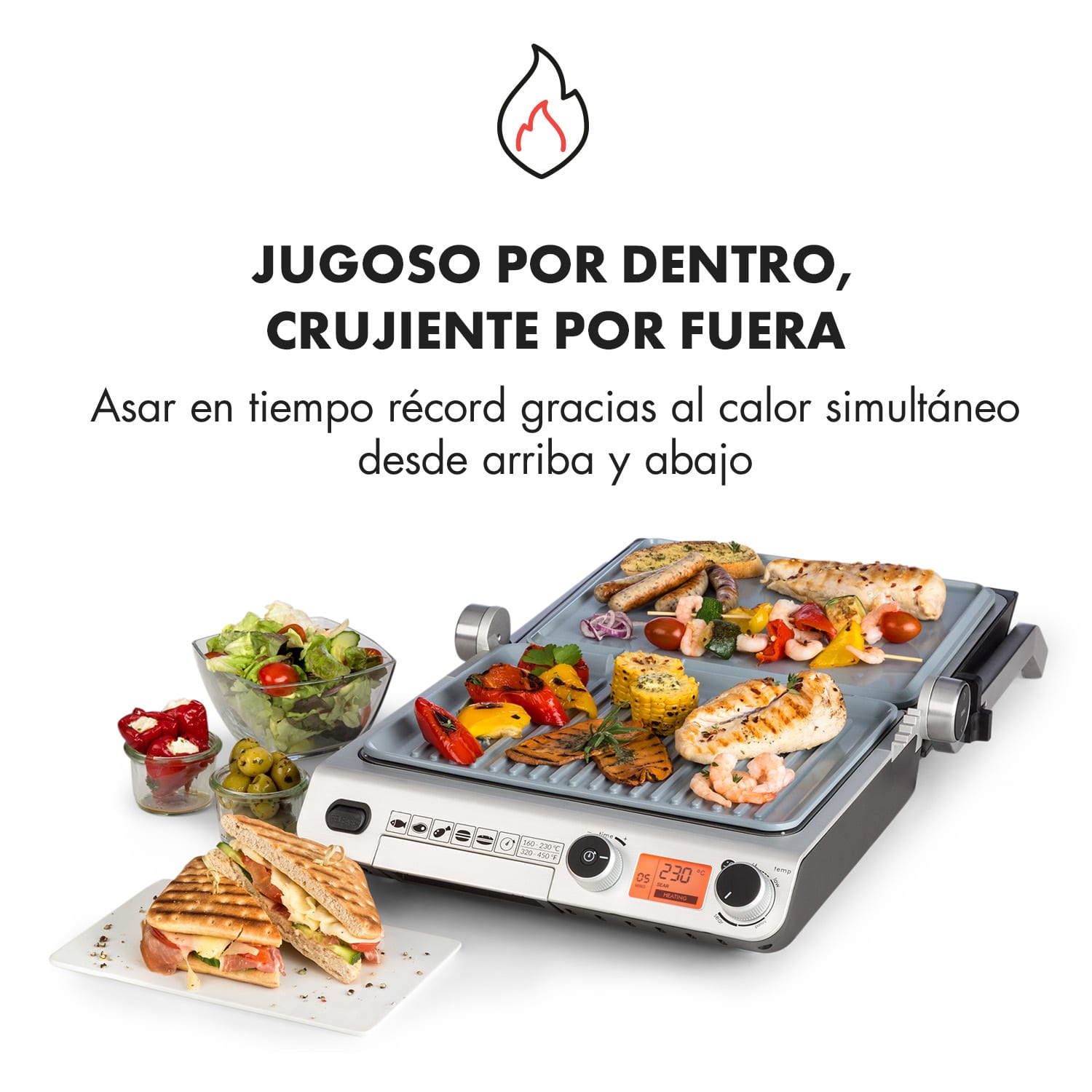 Grand Gourmet Ceramic Asador de contacto 3 en 1 2000W Vitrocerámica negro 