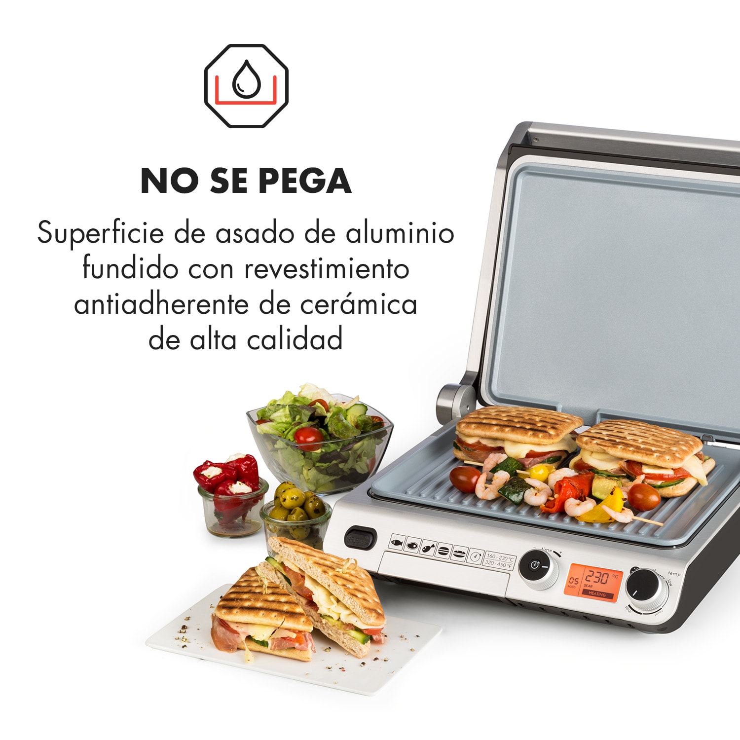 Grand Gourmet Ceramic Asador de contacto 3 en 1 2000W Vitrocerámica negro 