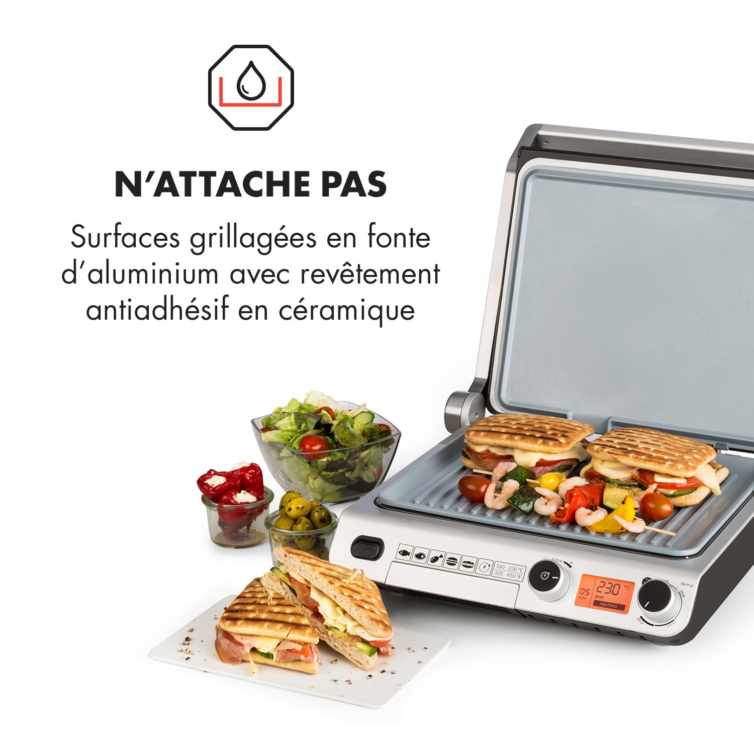 Grand Gourmet Ceramic 3-in-1 contactgrill 2000W glaskeramiek zwart 