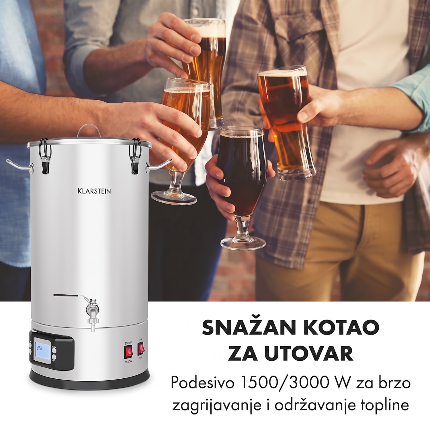Maischfest, kotao za slad, 5 dijelova, 1500/3000 W, 25 l, LCD na dodir, nehrđajući čelik 25 L