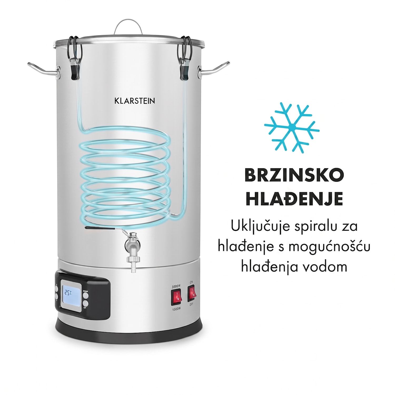 Maischfest, kotao za slad, 5 dijelova, 1500/3000 W, 25 l, LCD na dodir, nehrđajući čelik 25 L
