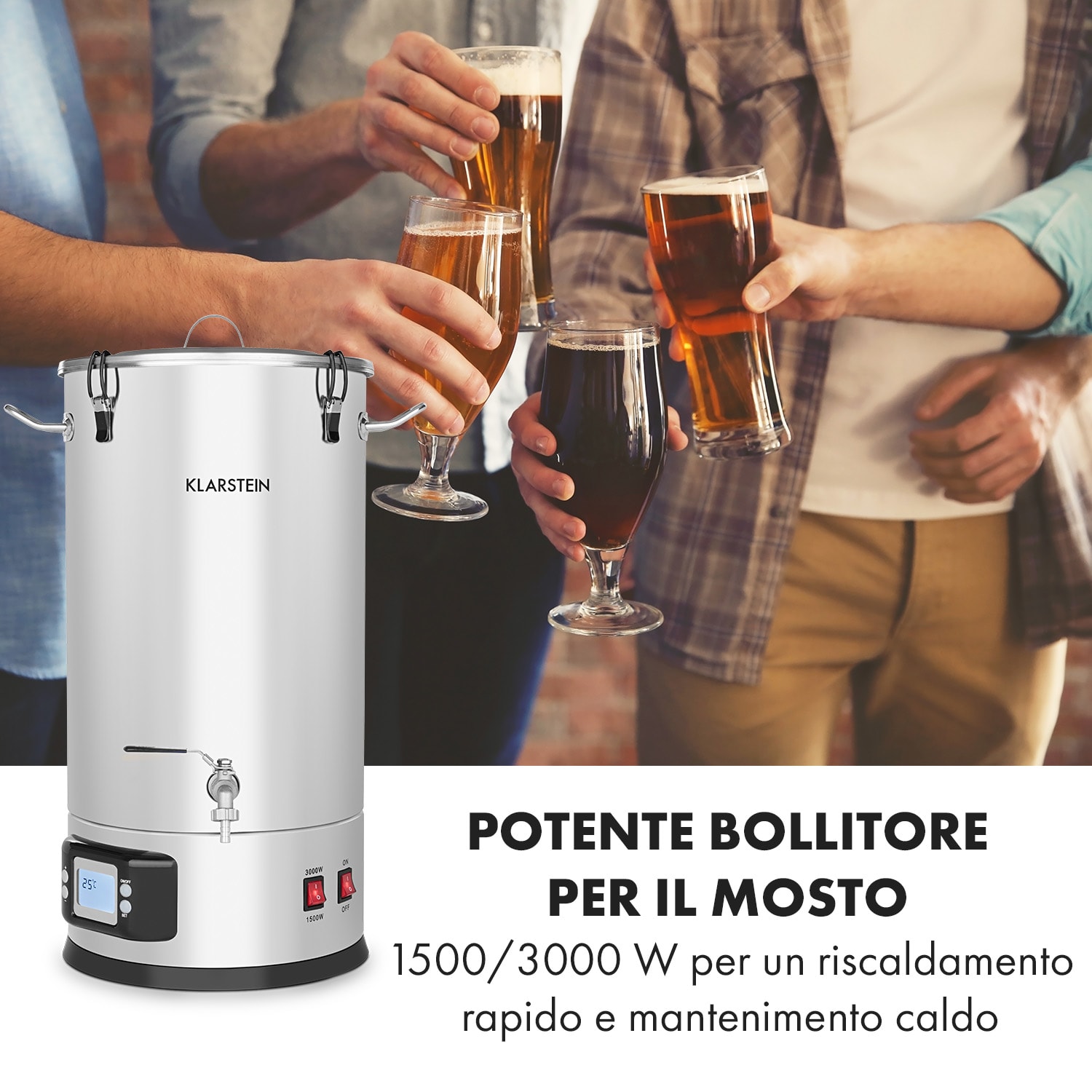 Maischfest Paiolo di Ammostatura 5 pz. 1500/3000W 25l LCD Touch Acciaio Inox 25 L