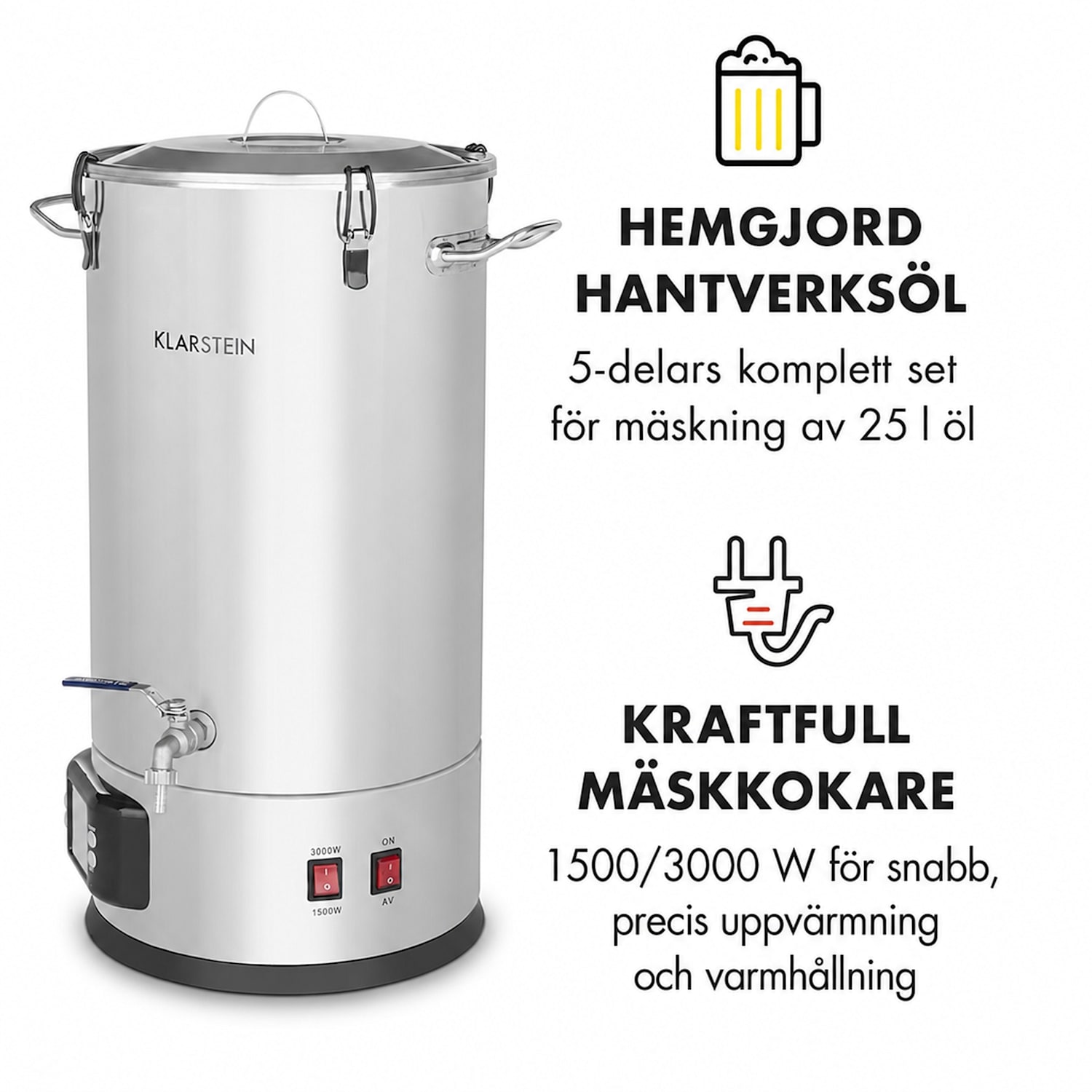 Maischfest Boiler bryggverk 5 delar 1500/3000 W 25 l LCD touch rostfritt stål 25 L