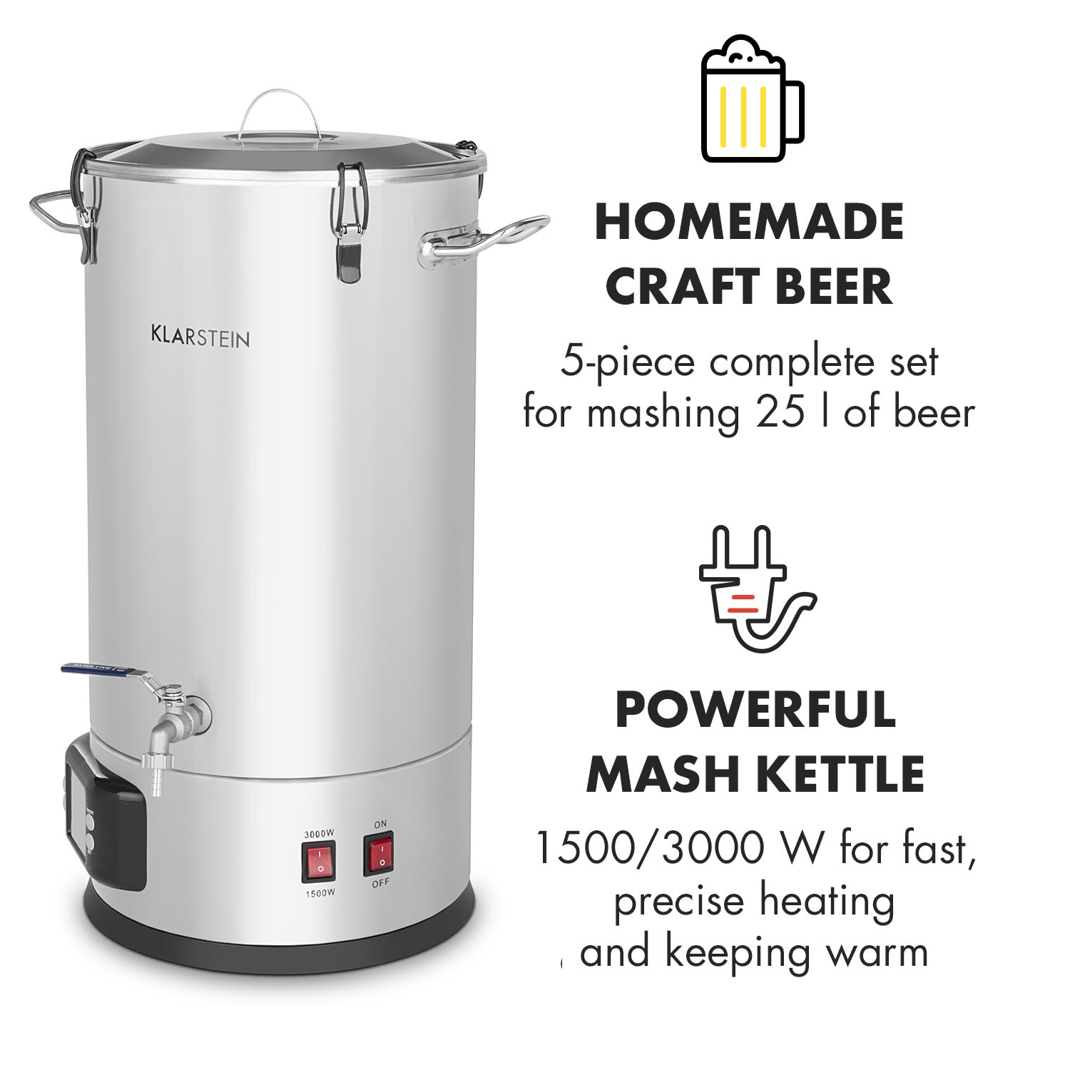 Maischfest Recipiente de Mistura 5 Peças 1500/3000W 25L LCD Touch Aço Inoxidável 25 L