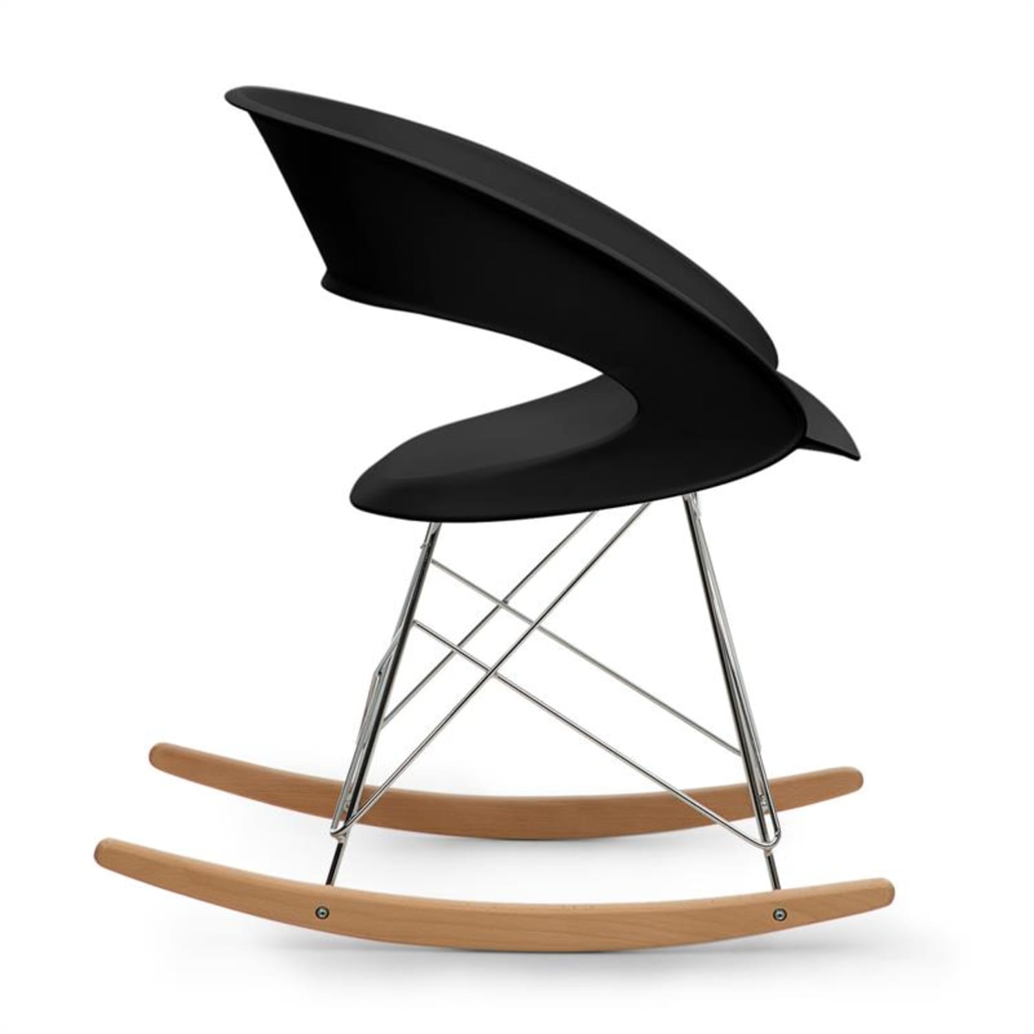 Travolta Chaise à bascule rétro coque plastique dur & bois - noir 