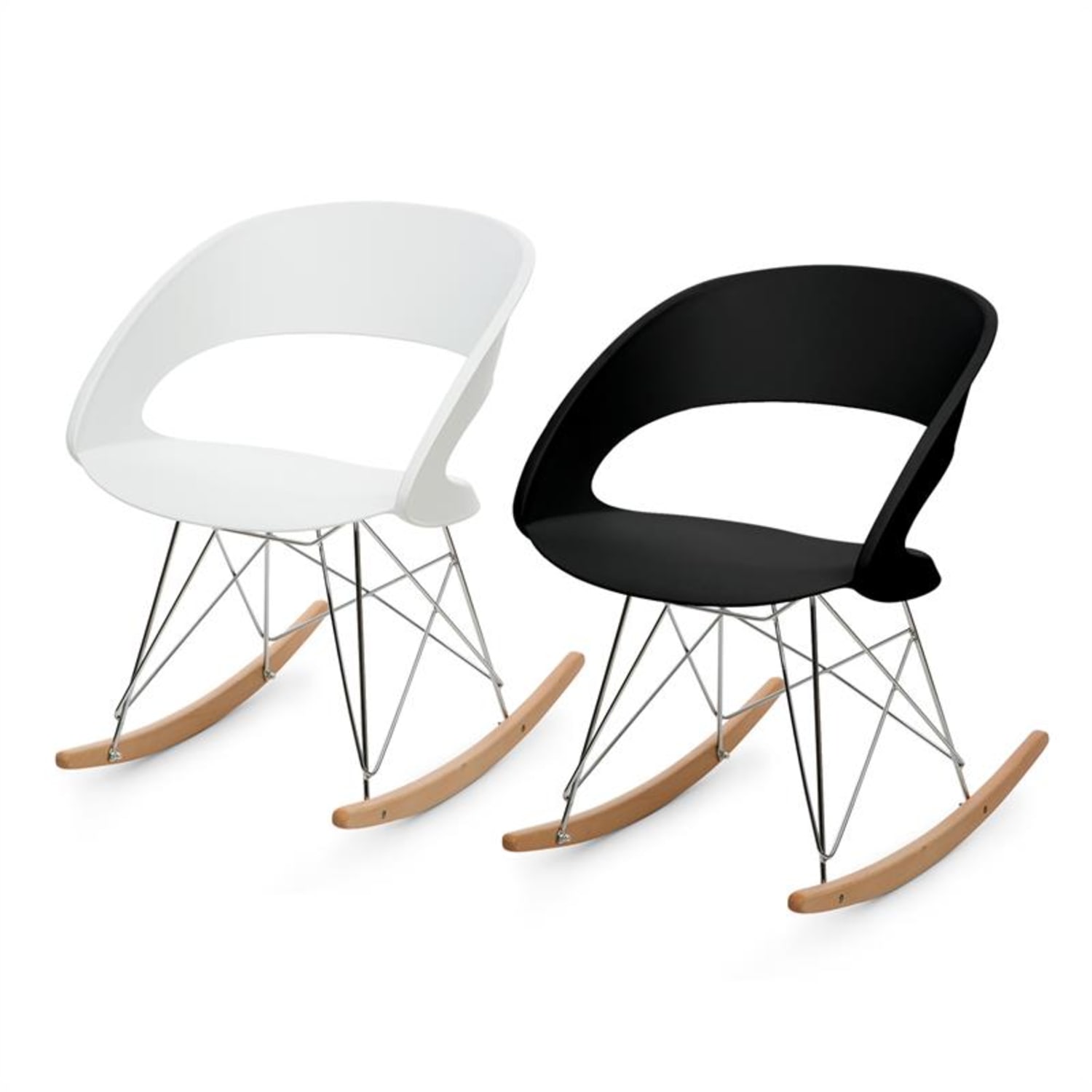 Travolta Chaise à bascule rétro coque plastique dur & bois - noir 